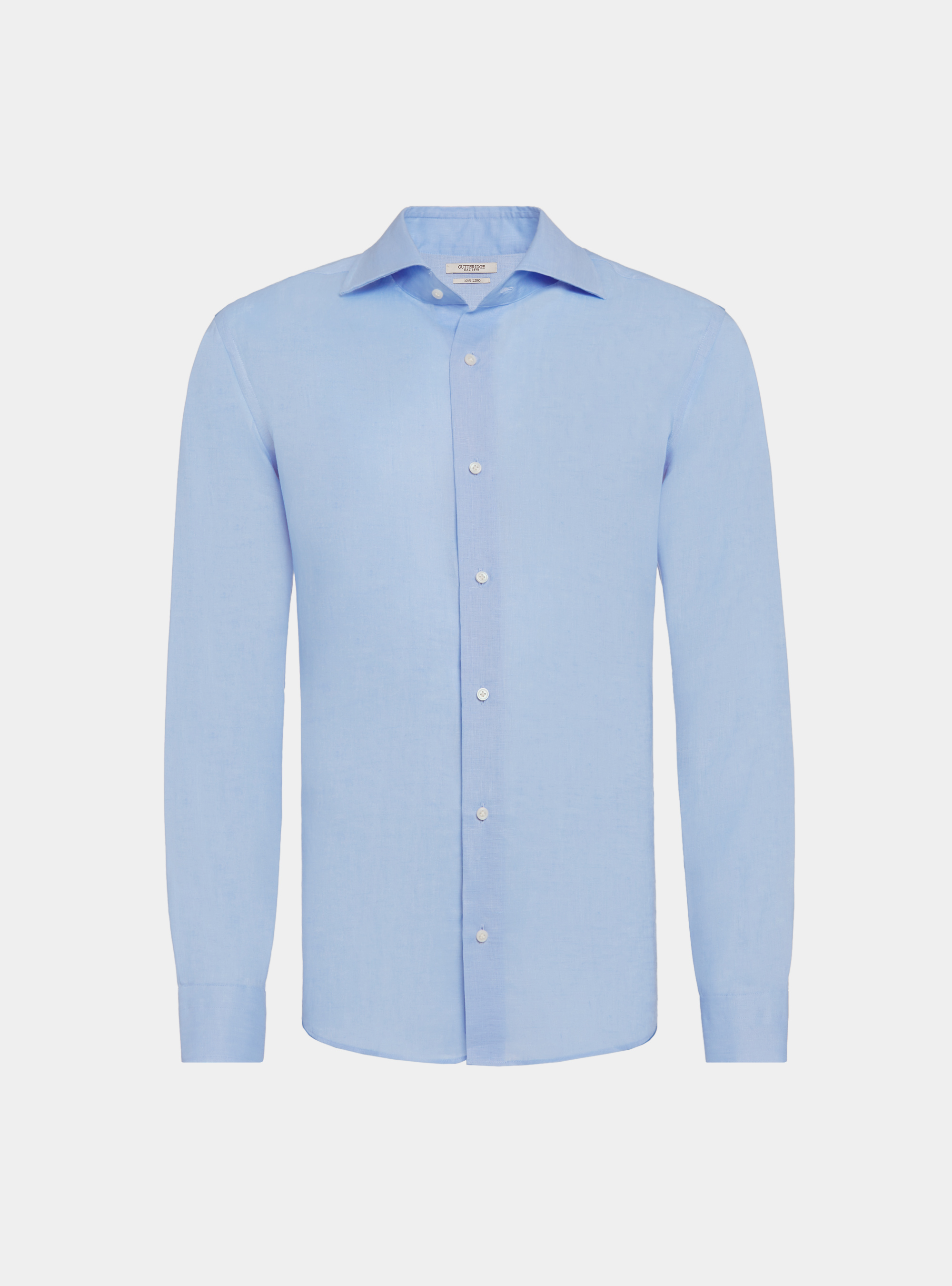 Camicia collo italiano in puro lino, AZZURRO