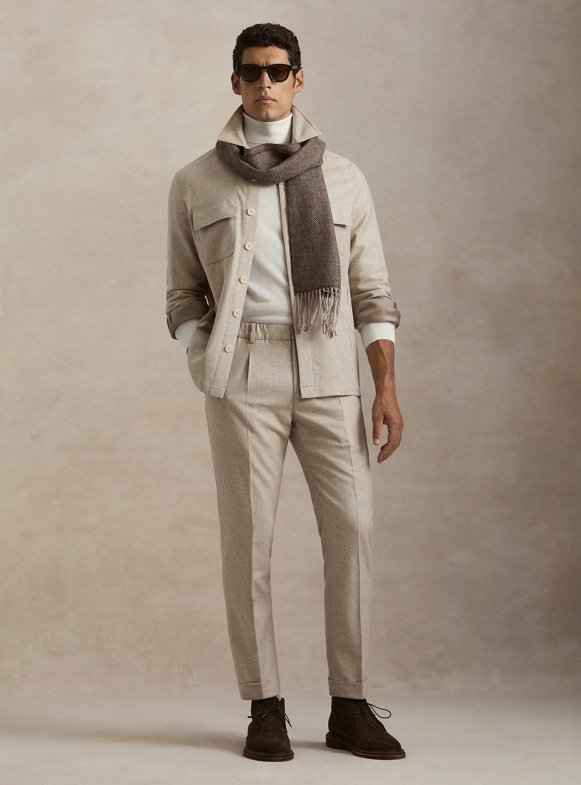 Lightweight wool blend drawstring trousers, ECRU