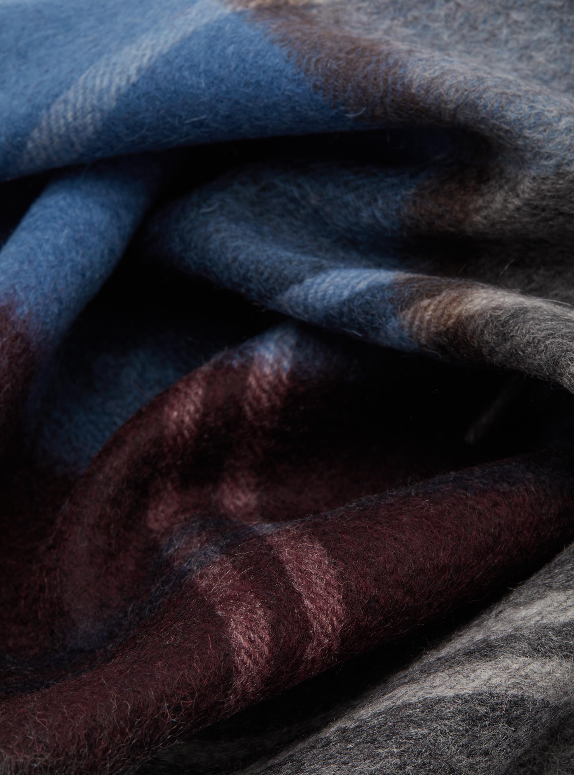 Wool and cashmere checked scarf, BLUE