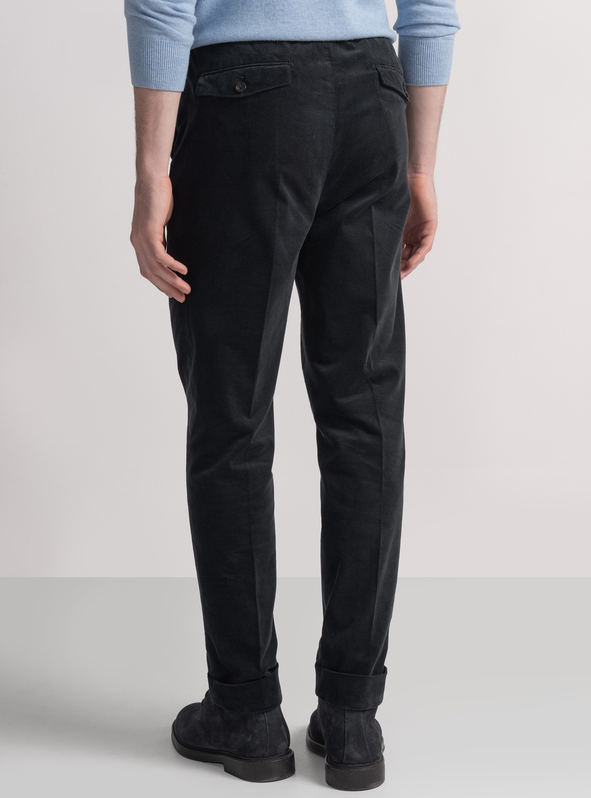 Corduroy milleraies striped elastic trousers, NAVY BLUE