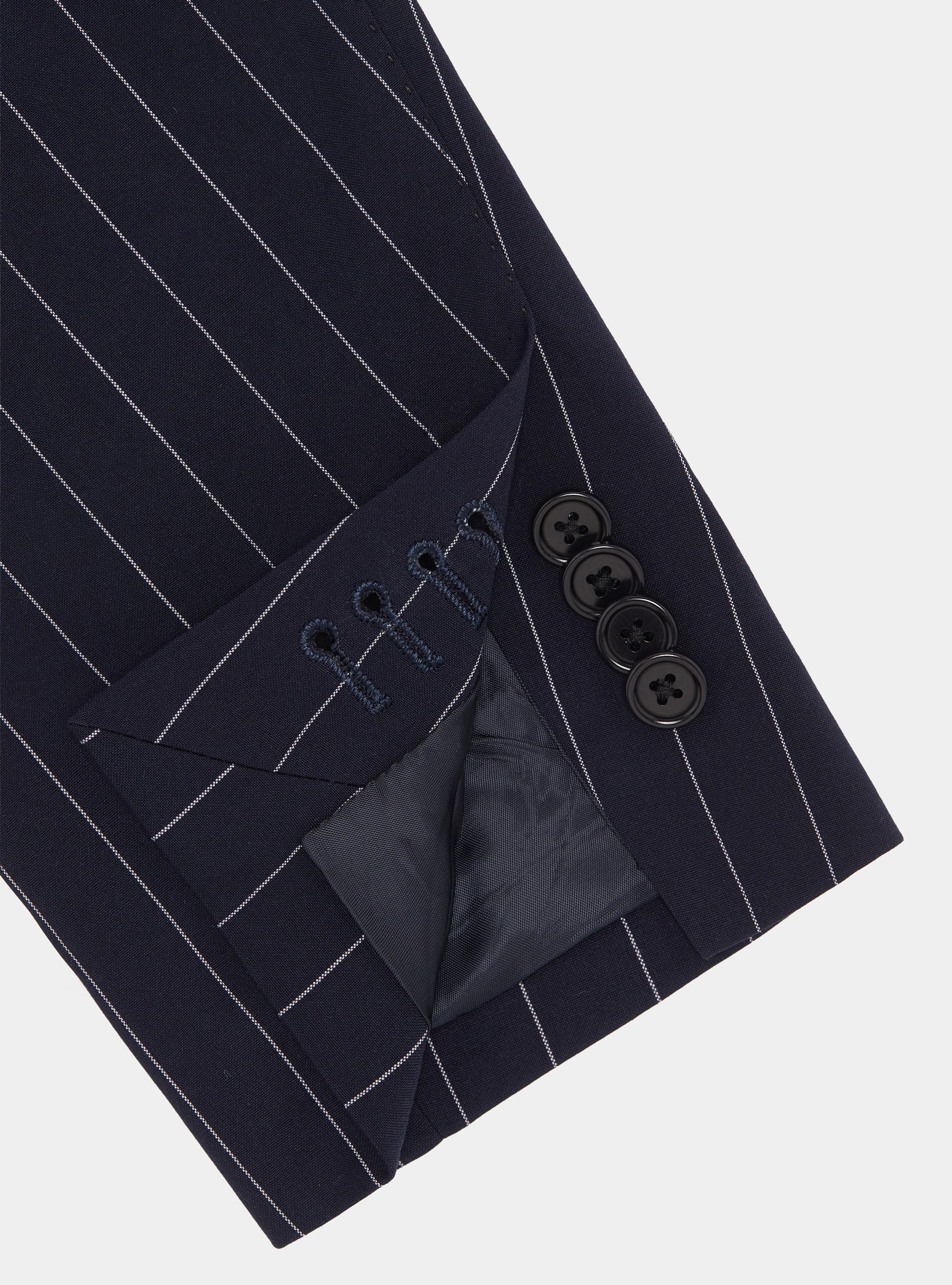 Single-breasted pinstriped suit blazer, NAVY BLUE