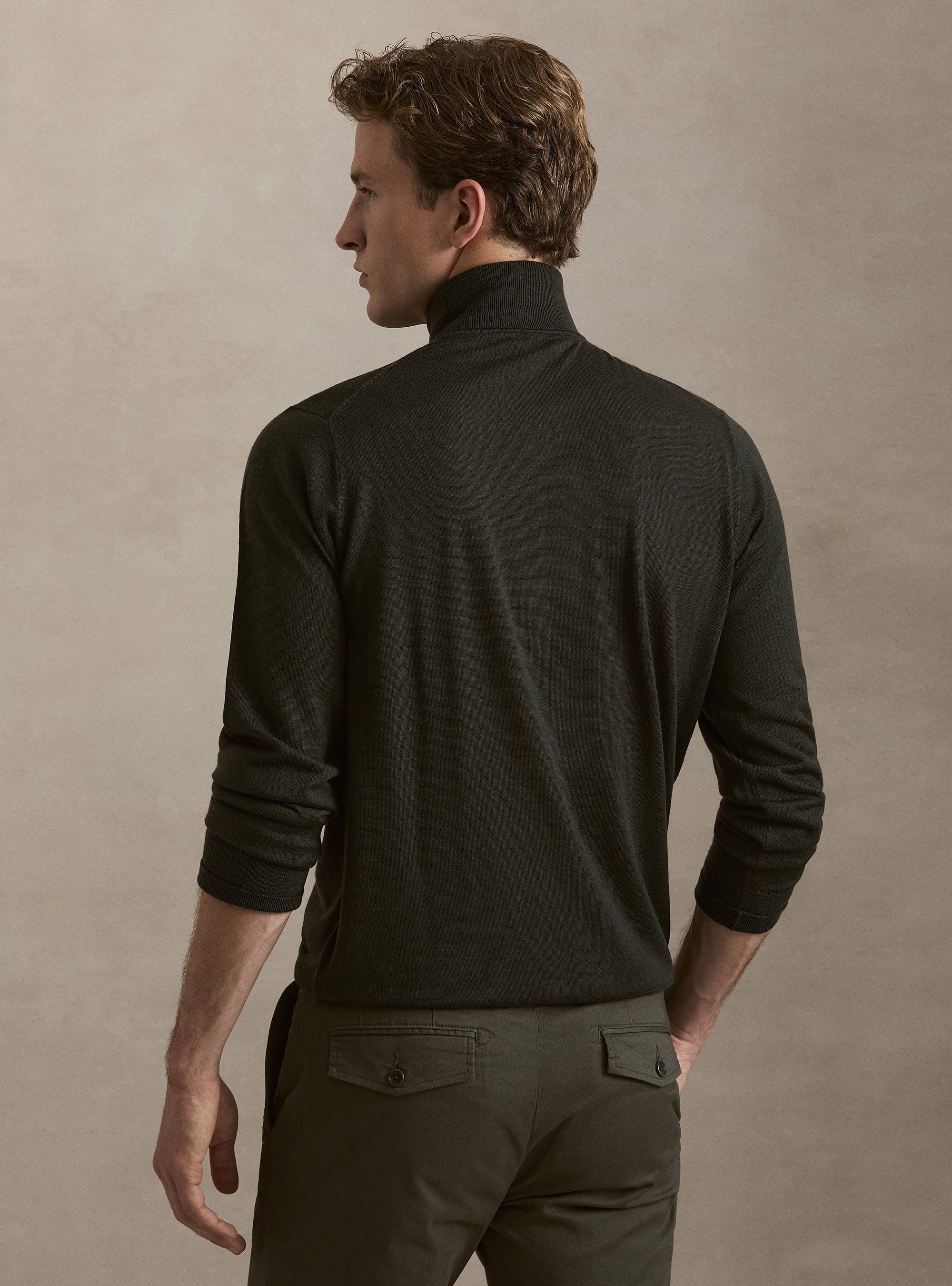 Rollkragenpullover aus reiner extrafeiner Merinowolle, MILITARE 0609C