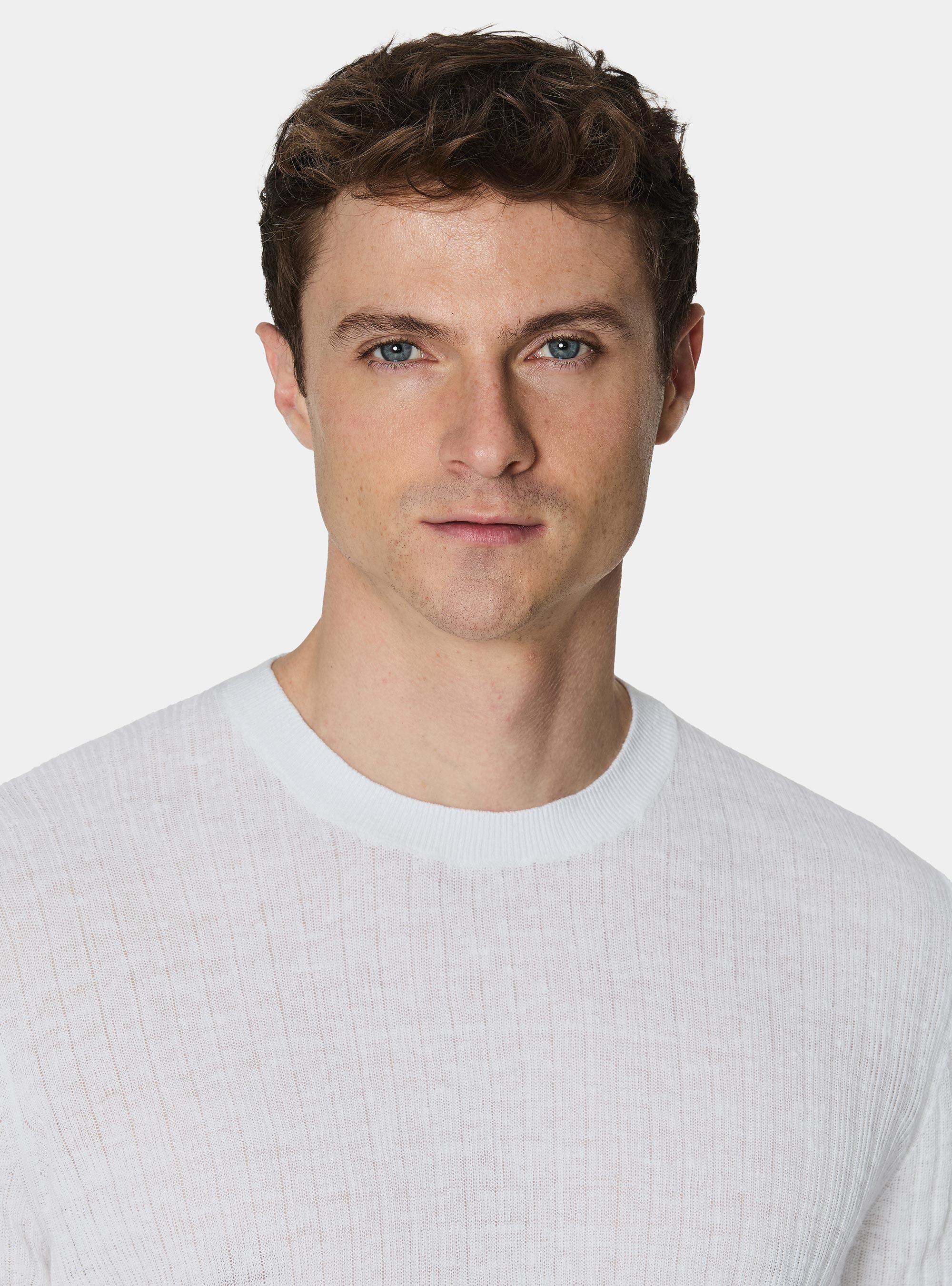 Pure linen ribbed crew neck sweater, WHITE