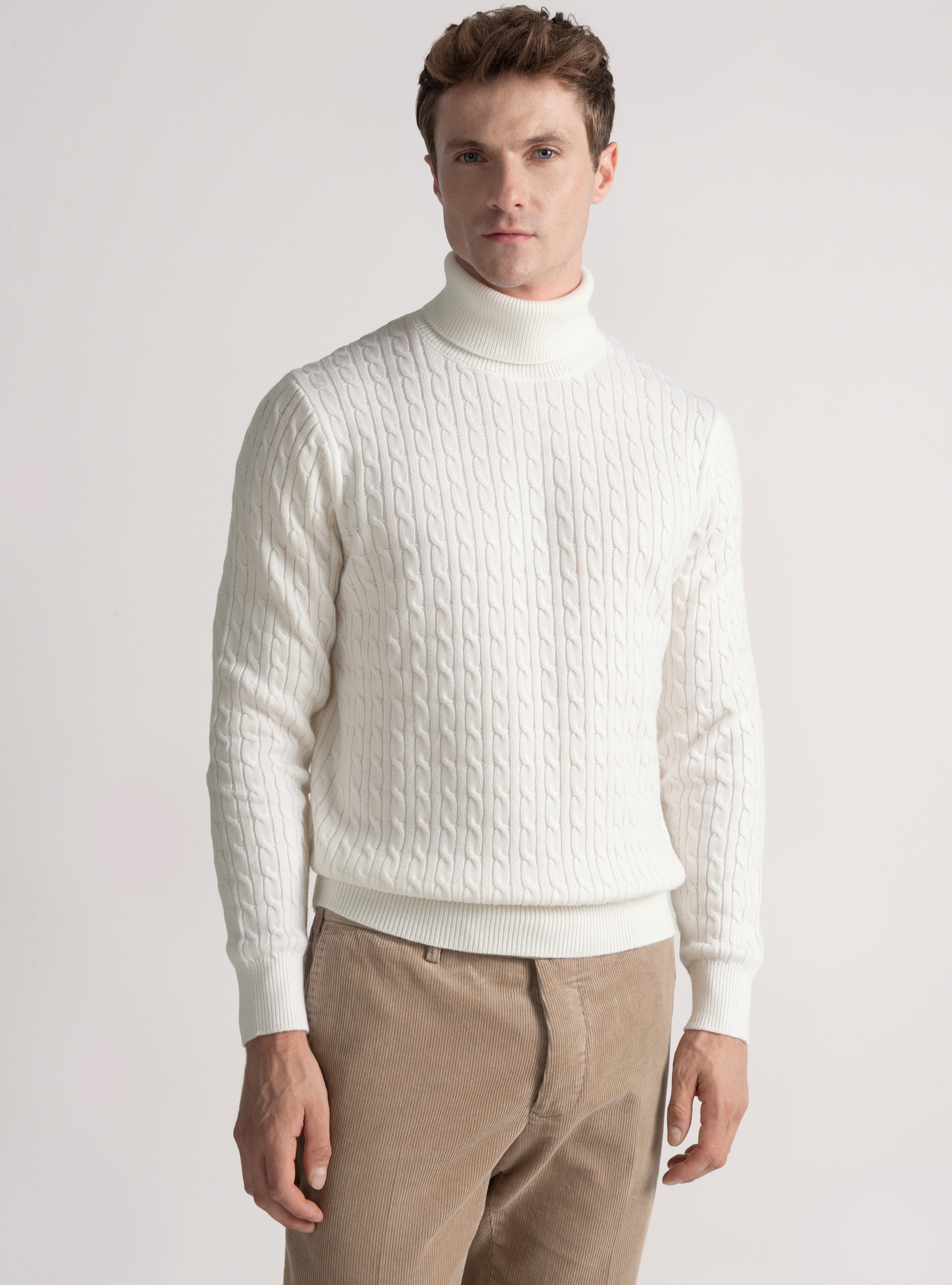 Wool-blend turtleneck sweater with braid, WHITE