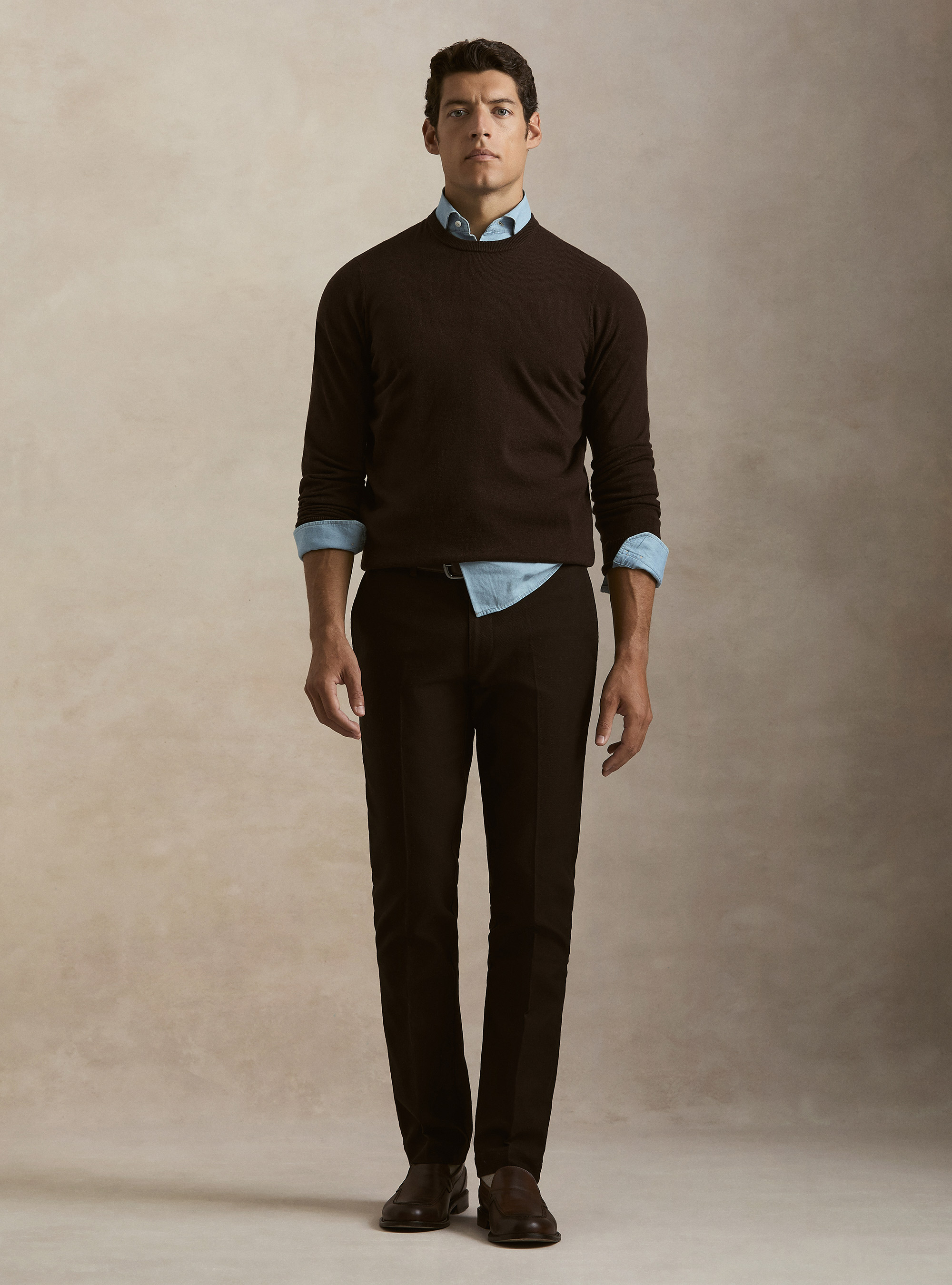 Wool and cashmere blend crewneck sweater, BROWN