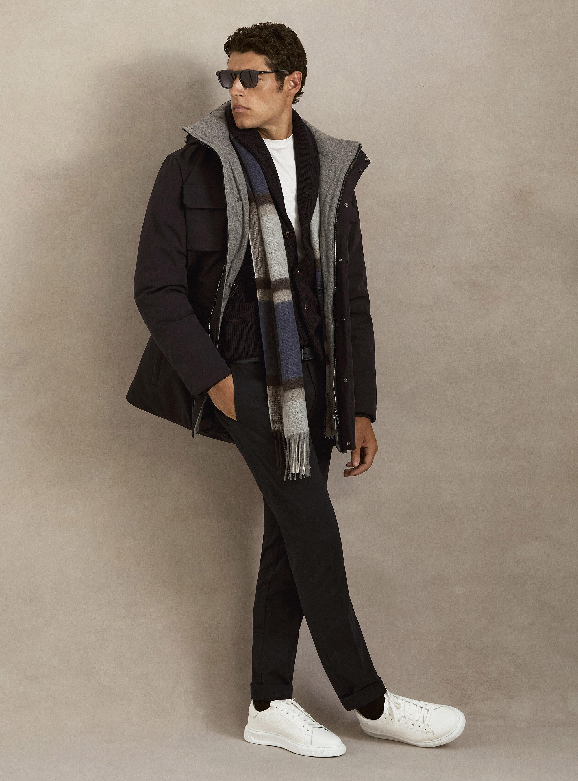 Blouson technique &agrave; capuche avec cordon de serrage, BLEU MARINE