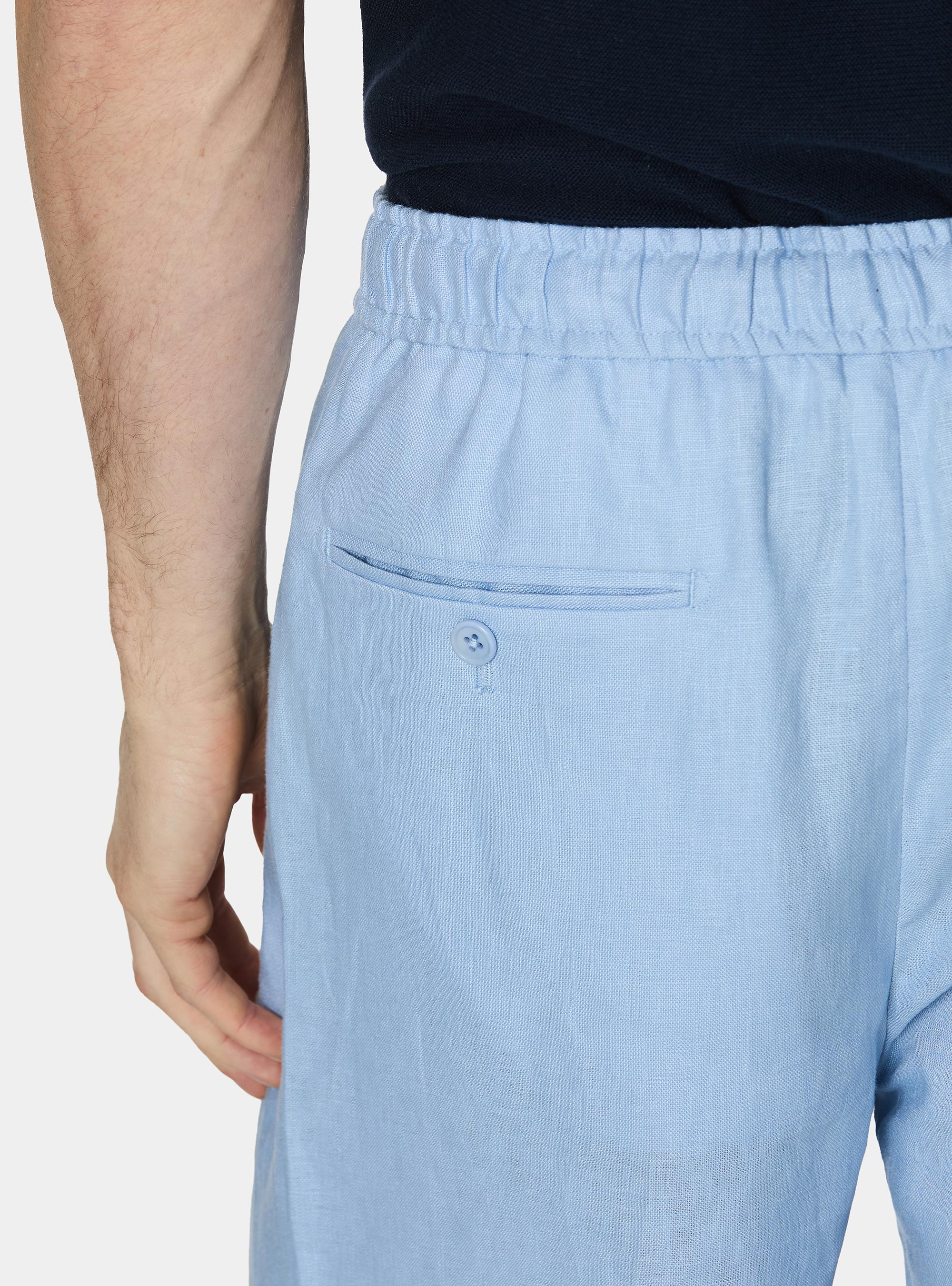 Linen Bermuda shorts with drawstring, 0266C AZZURRO