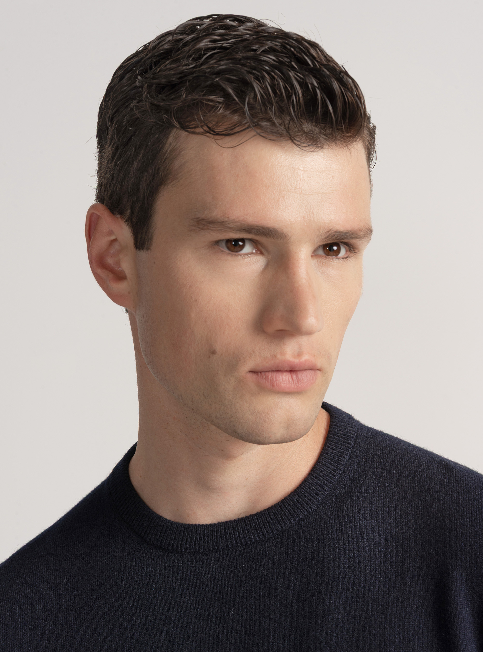 Lambswool and cashmere crew-neck sweater, NAVY BLUE
