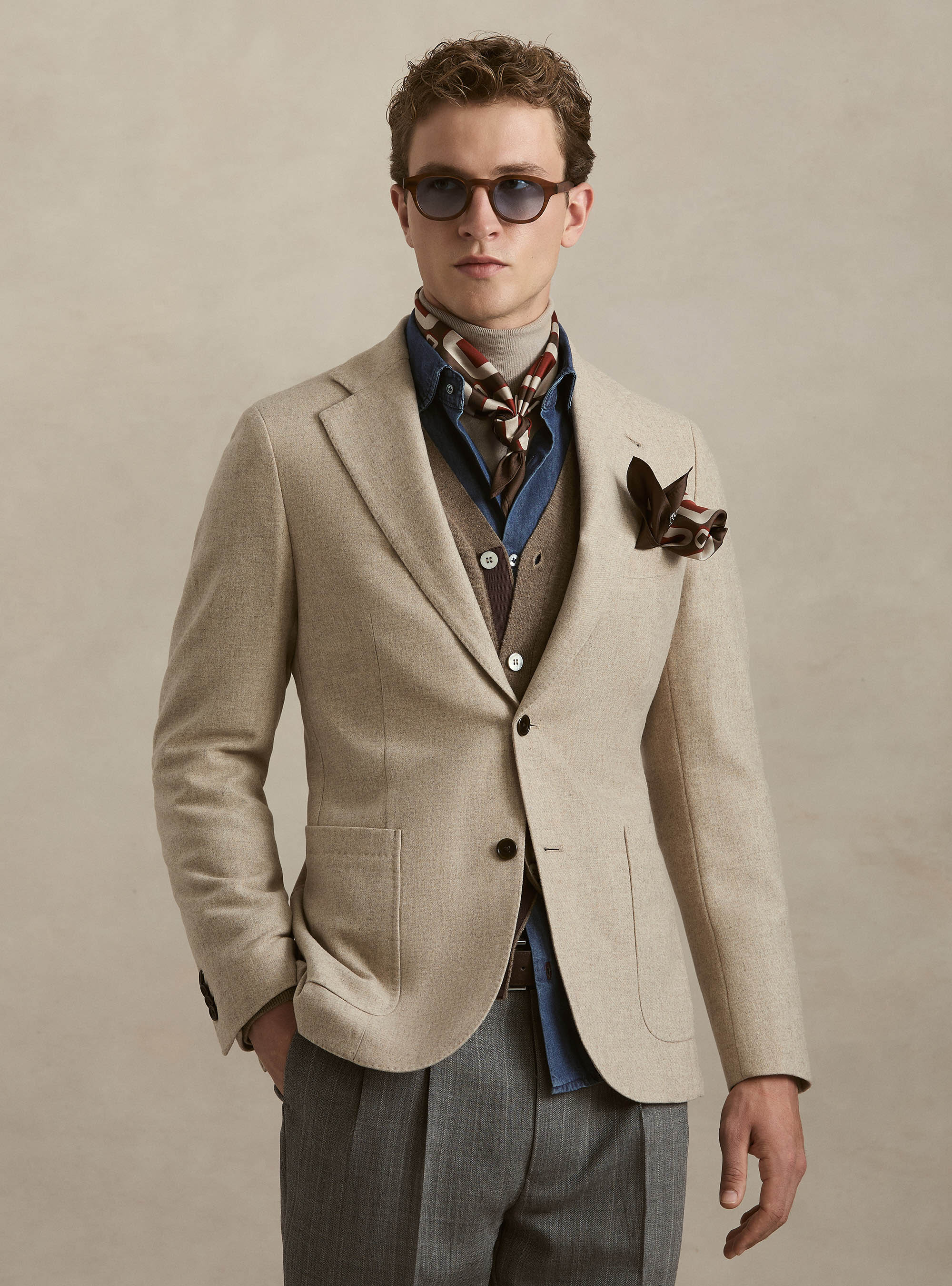 Single-Breasted Wool-Blend Flannel Blazer, SAND