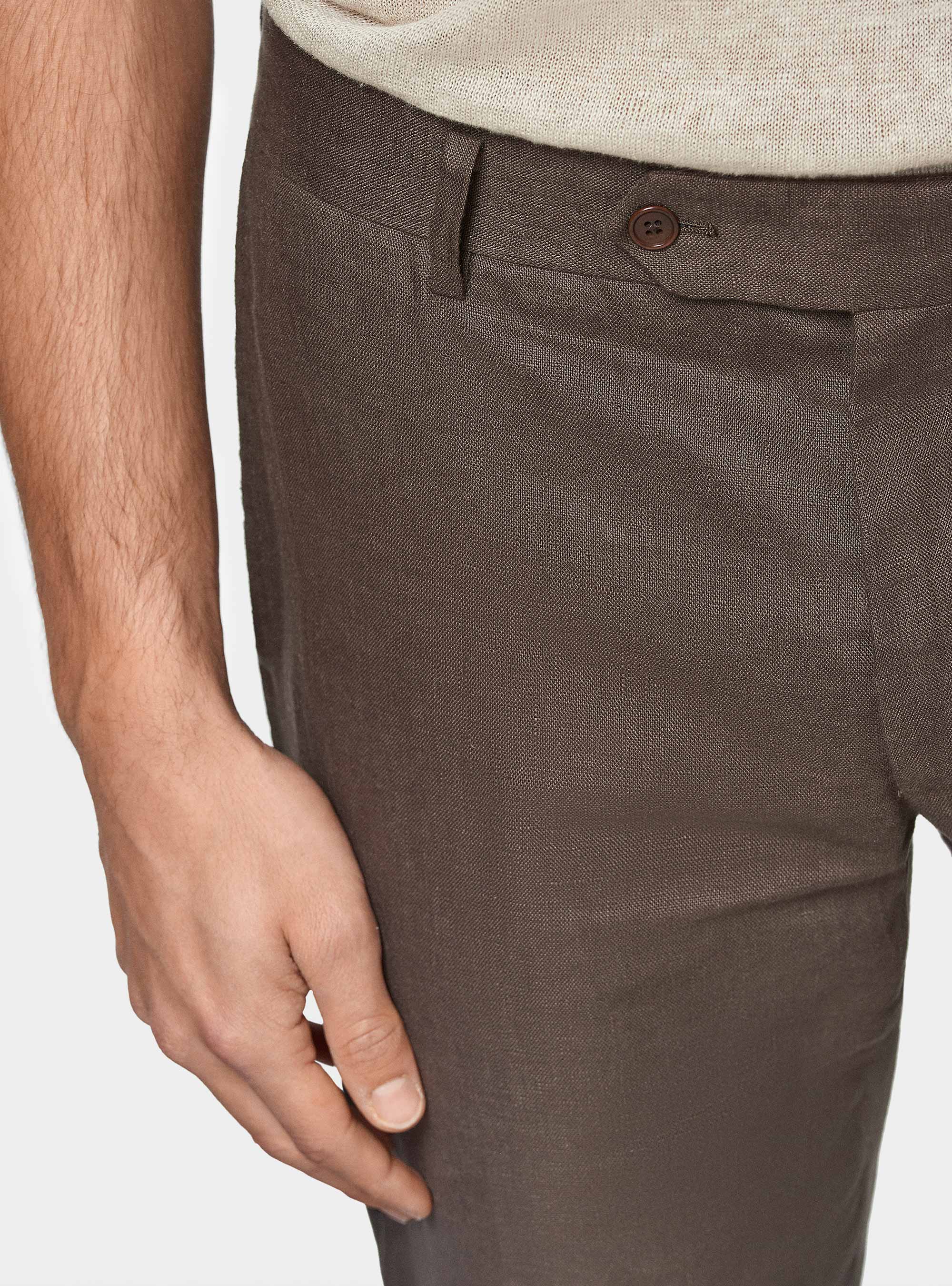 Pure linen suit trousers, BROWN