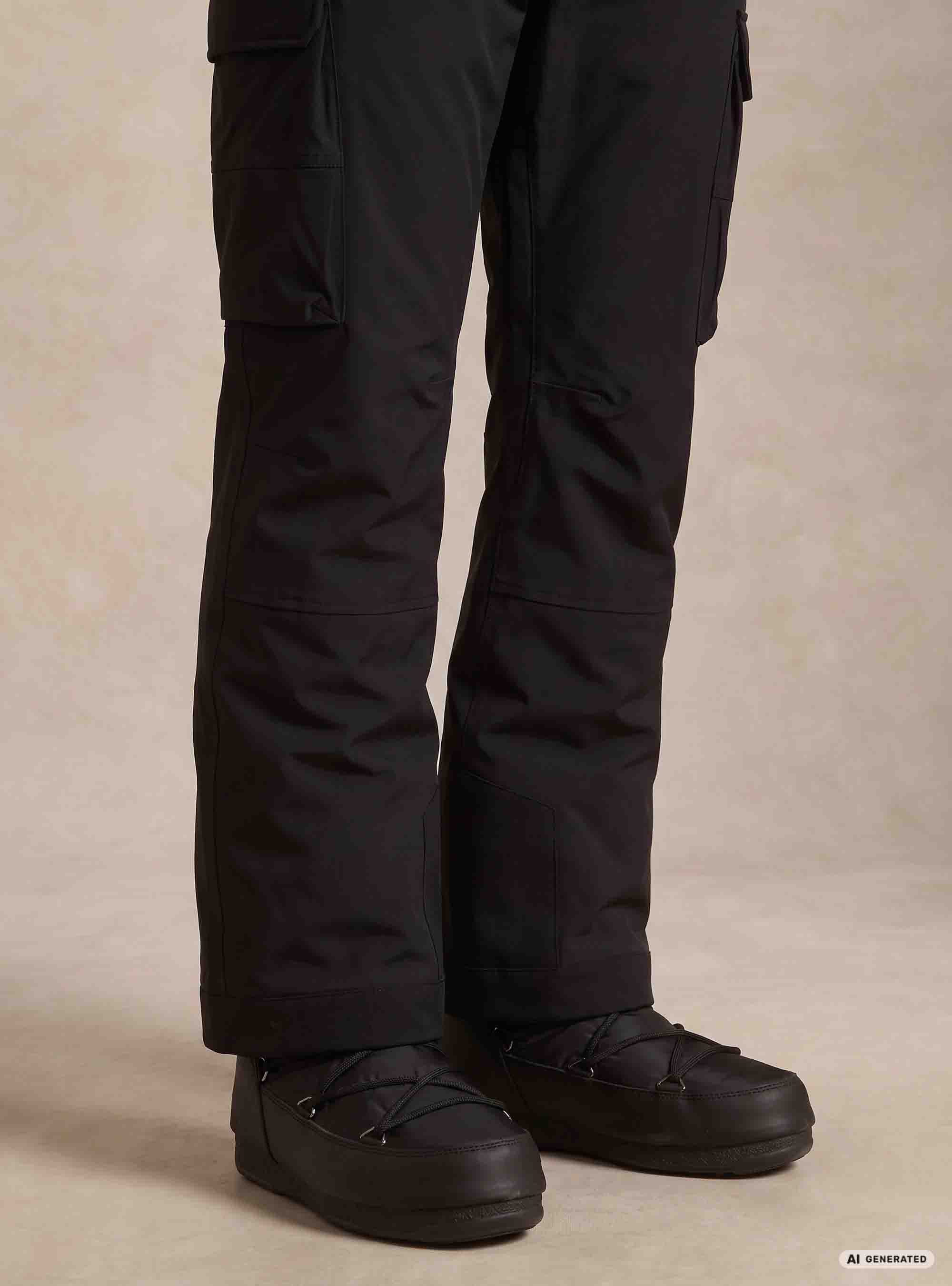 Pantaloni da sci con tasconi e bretelle, NERO