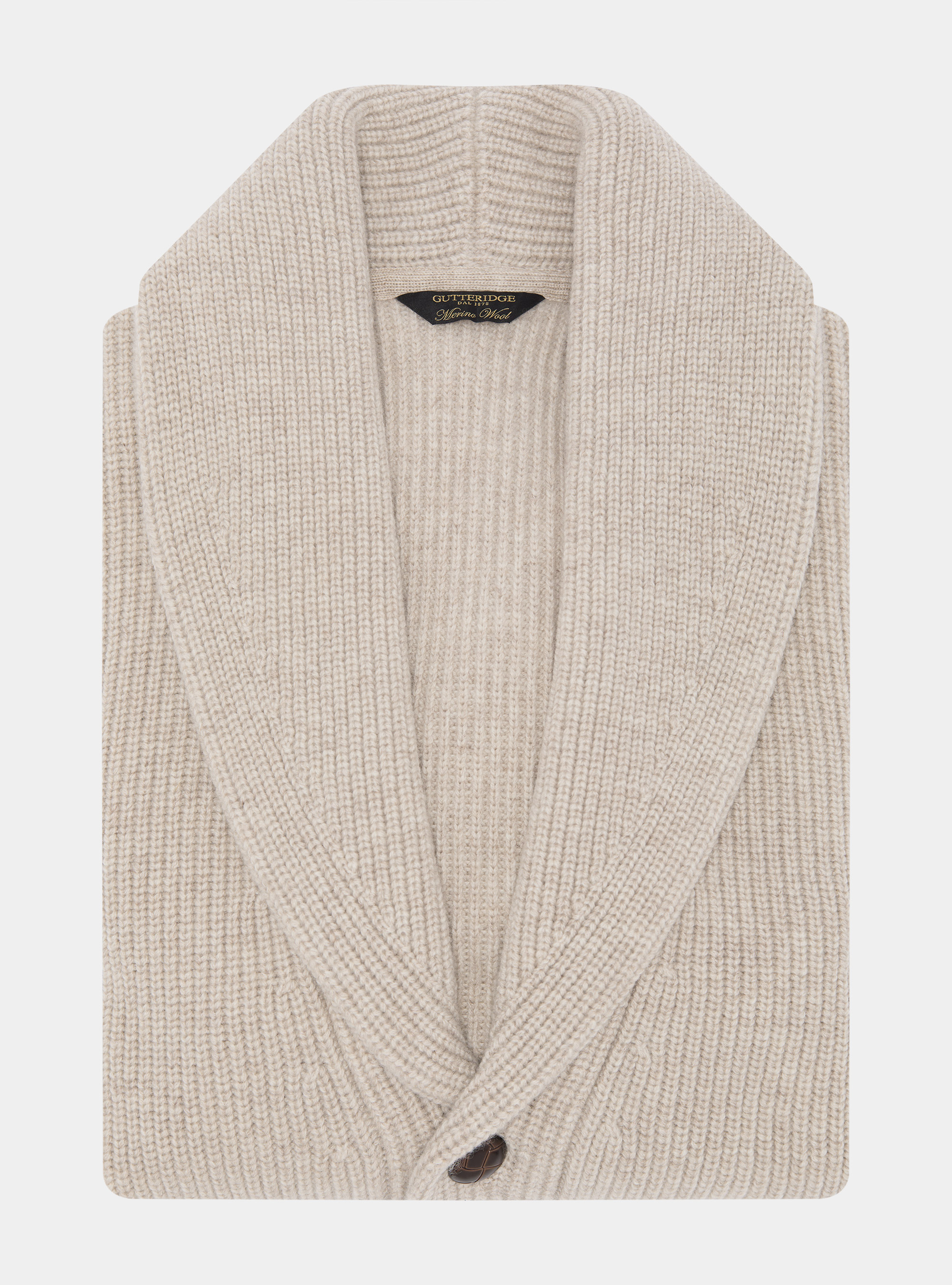 Merino wool shawl knit cardigan, ECRU