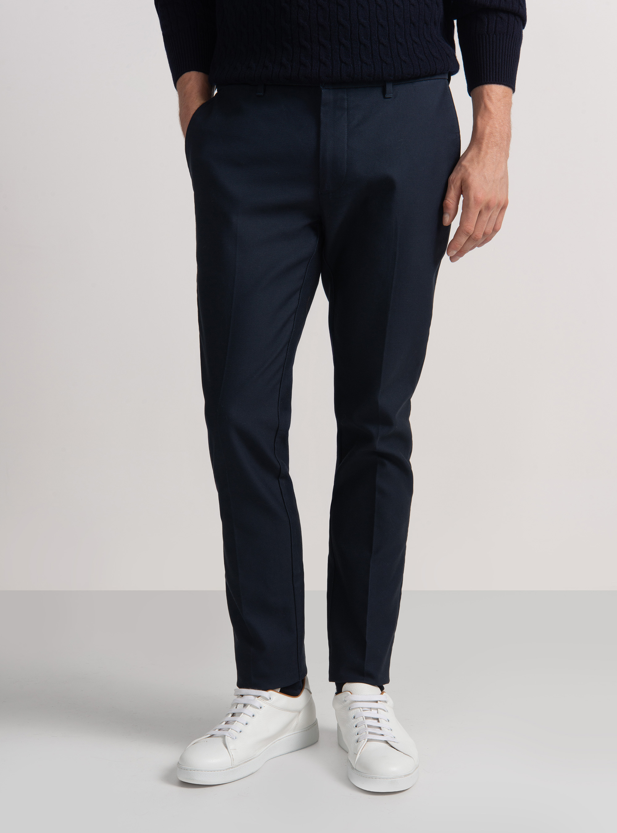 Armoured cotton slim fit chino trousers, NAVY BLUE