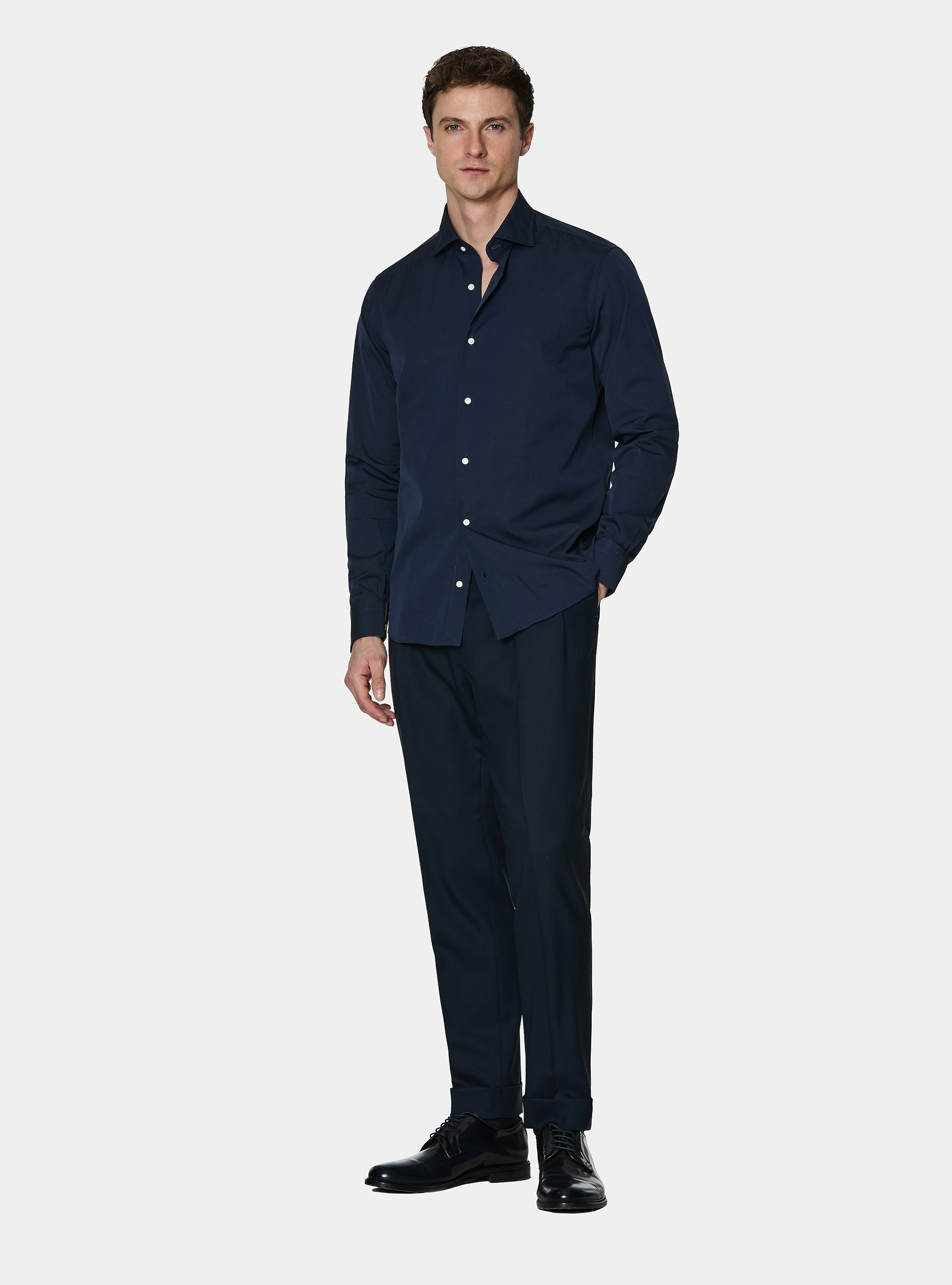 Camisa de algod&oacute;n fil a fil, AZUL MARINO
