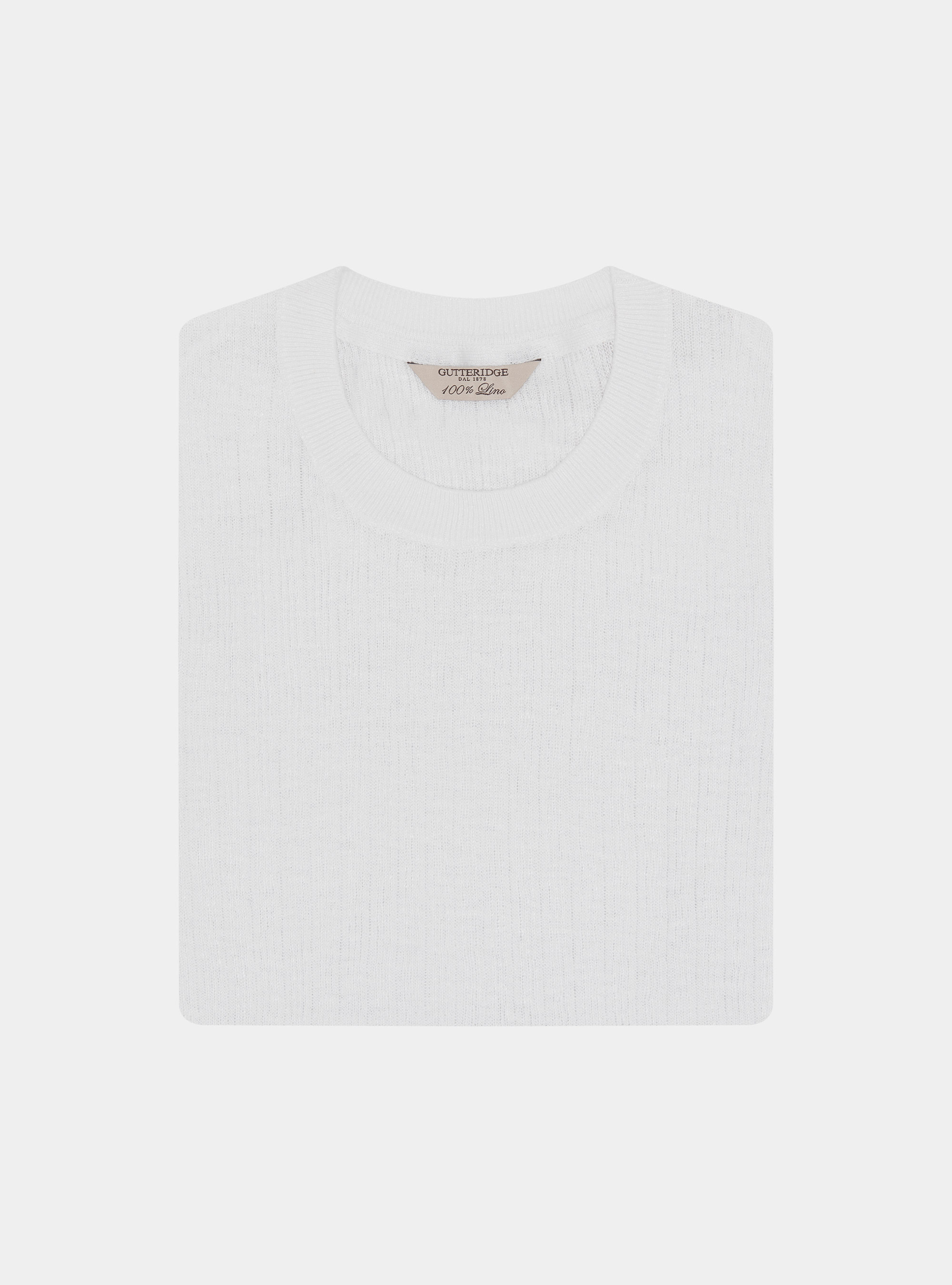 Pure linen ribbed crew neck sweater, WHITE