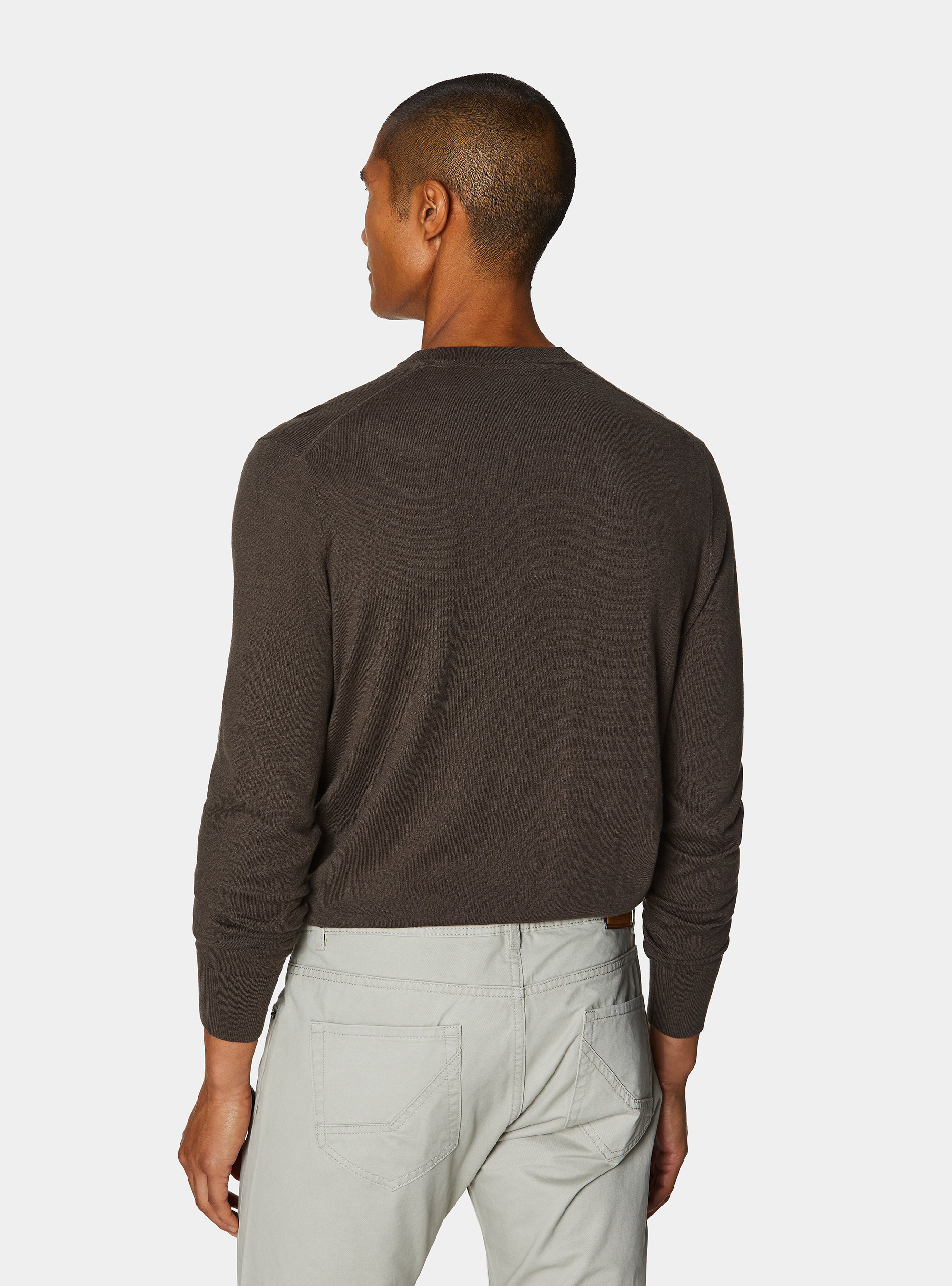 Cotton silk and cashmere crew neck sweater, BROWN