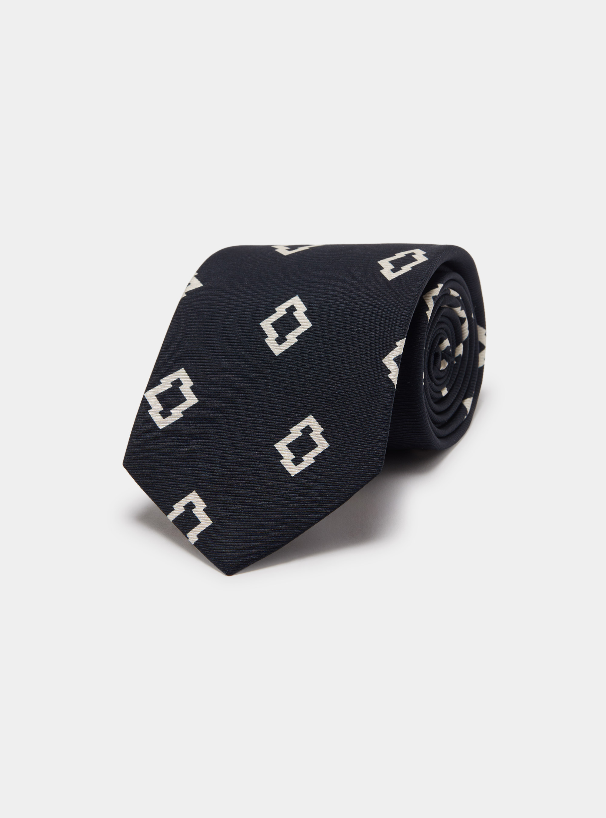 Corbata de seda con estampado &eacute;tnico, AZUL MARINO