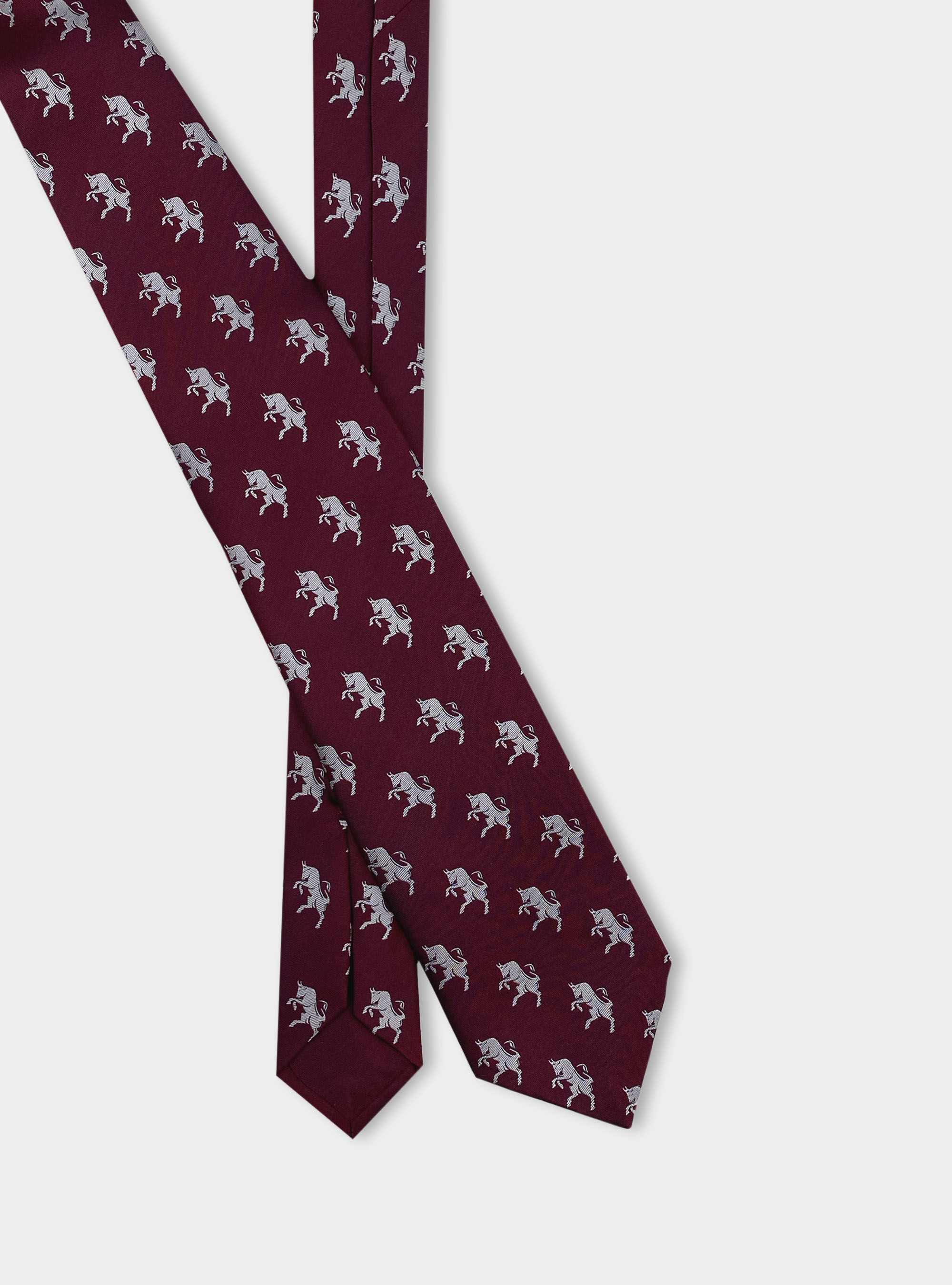 Corbata de seda pura con estampado de toro, BURDEOS