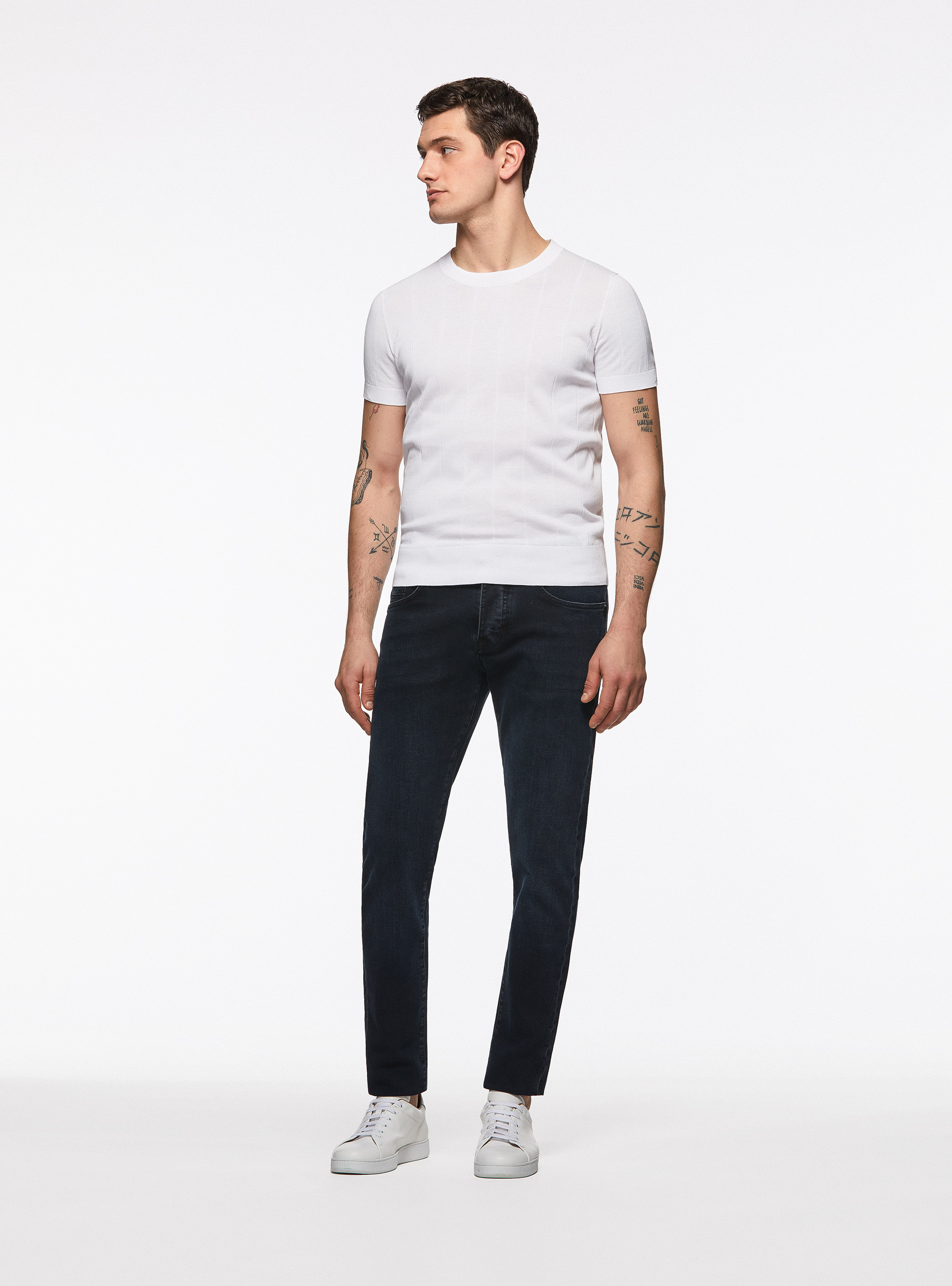 Pantaloni colorati in cotone stretch, BLU NAVY