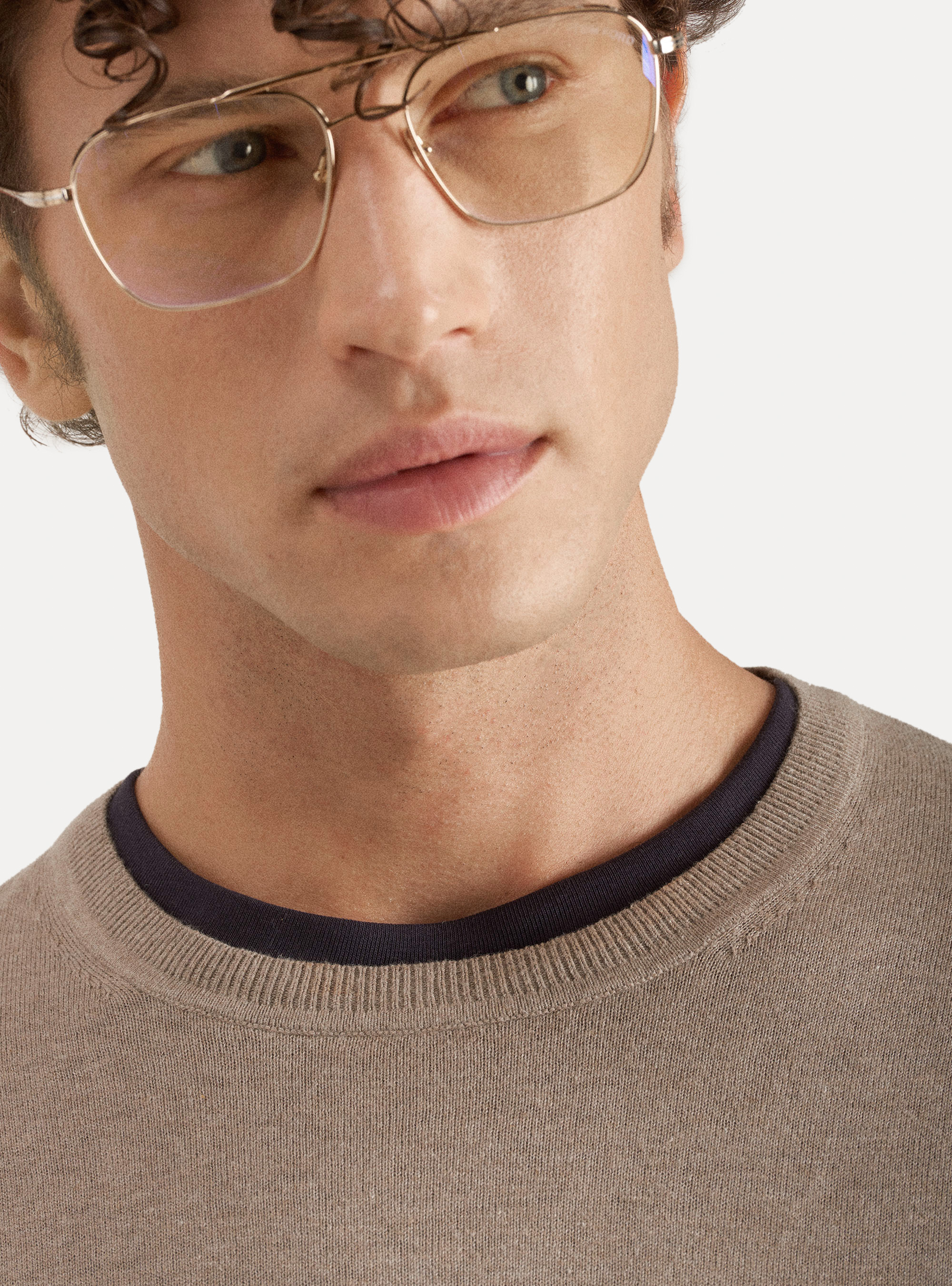 Cotton silk and cashmere crew-neck sweater, ECRU