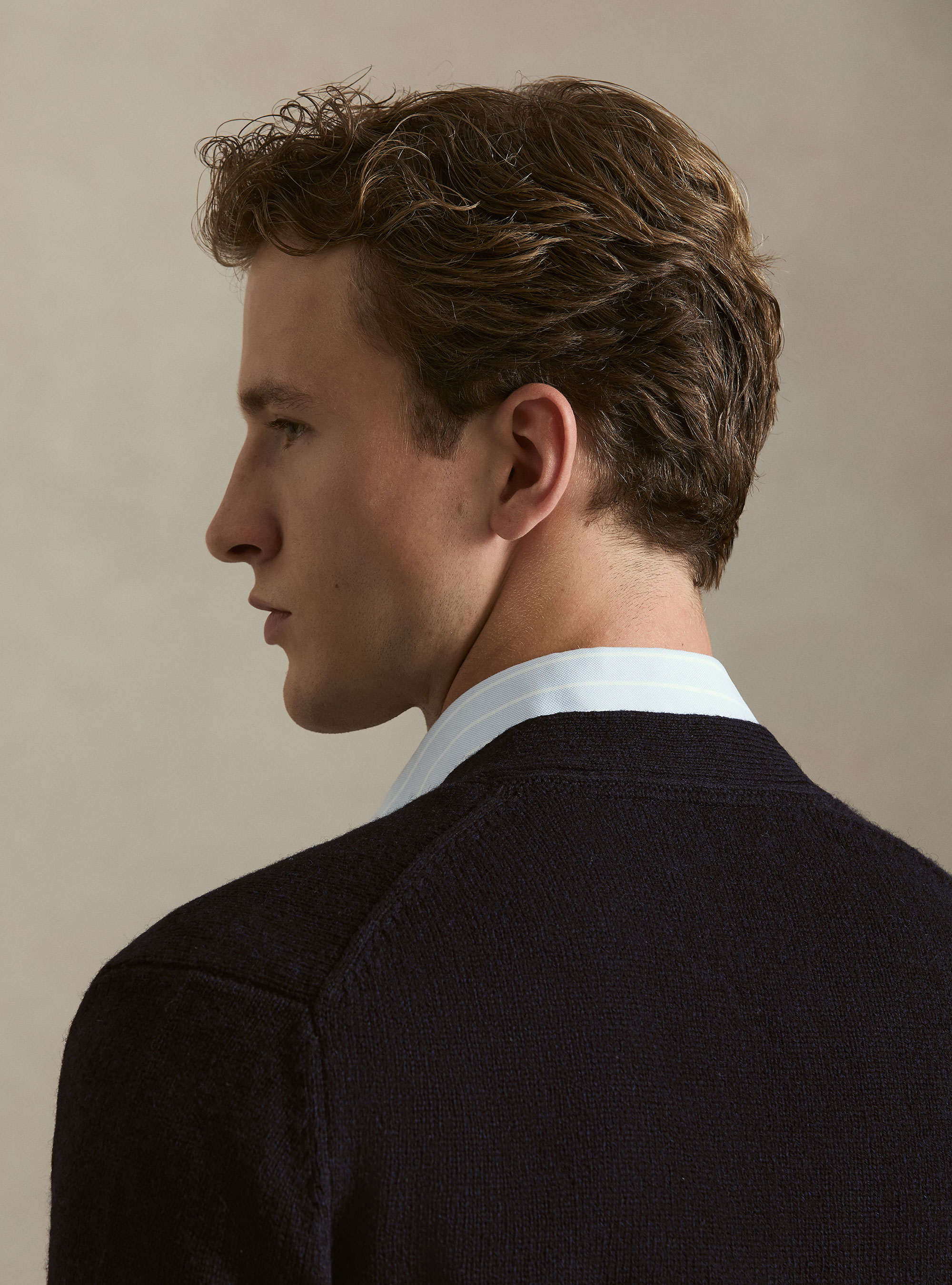Shetland wool knitted cardigan, NAVY BLUE