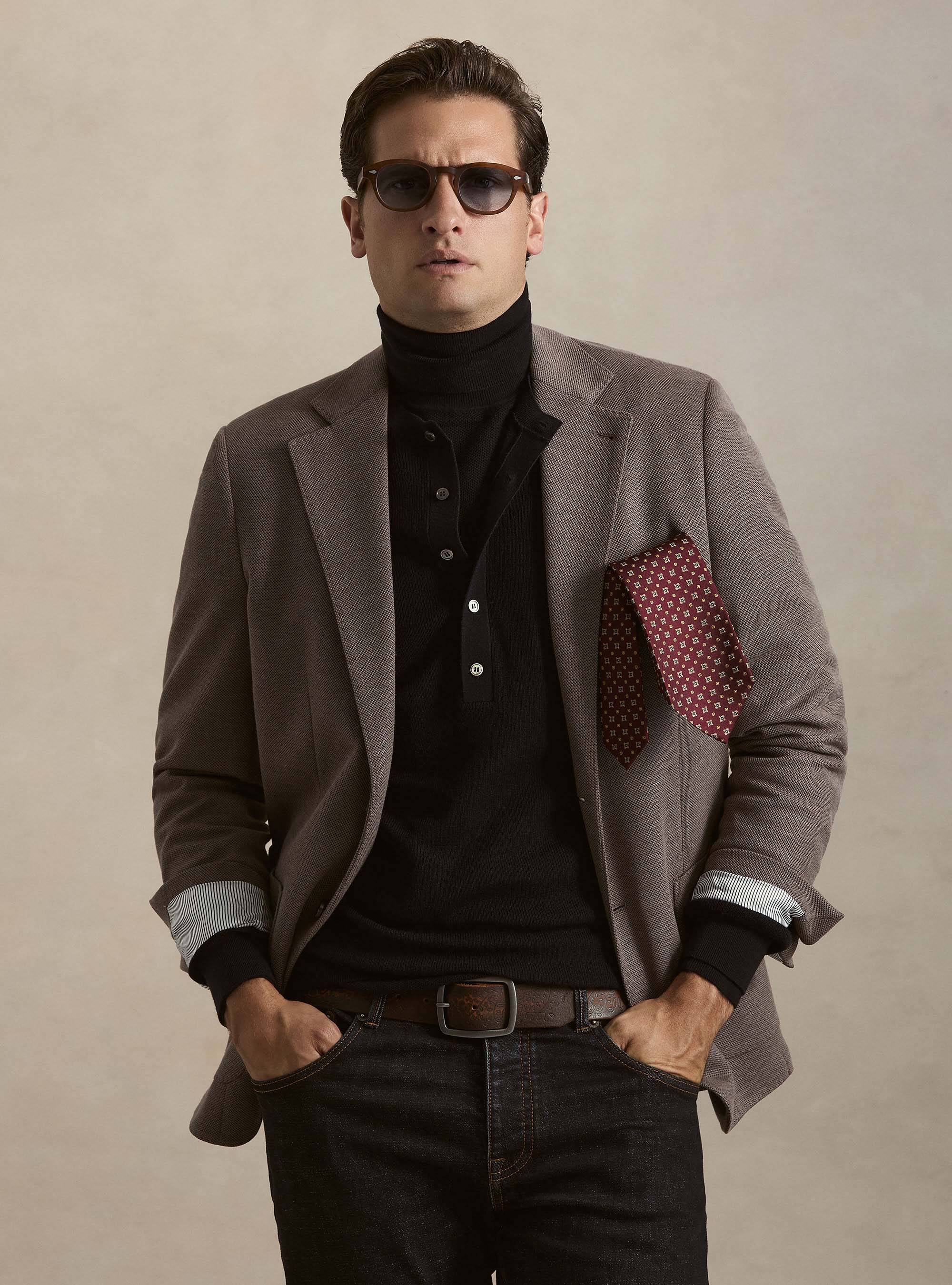 Single-breasted single jersey blazer, BROWN