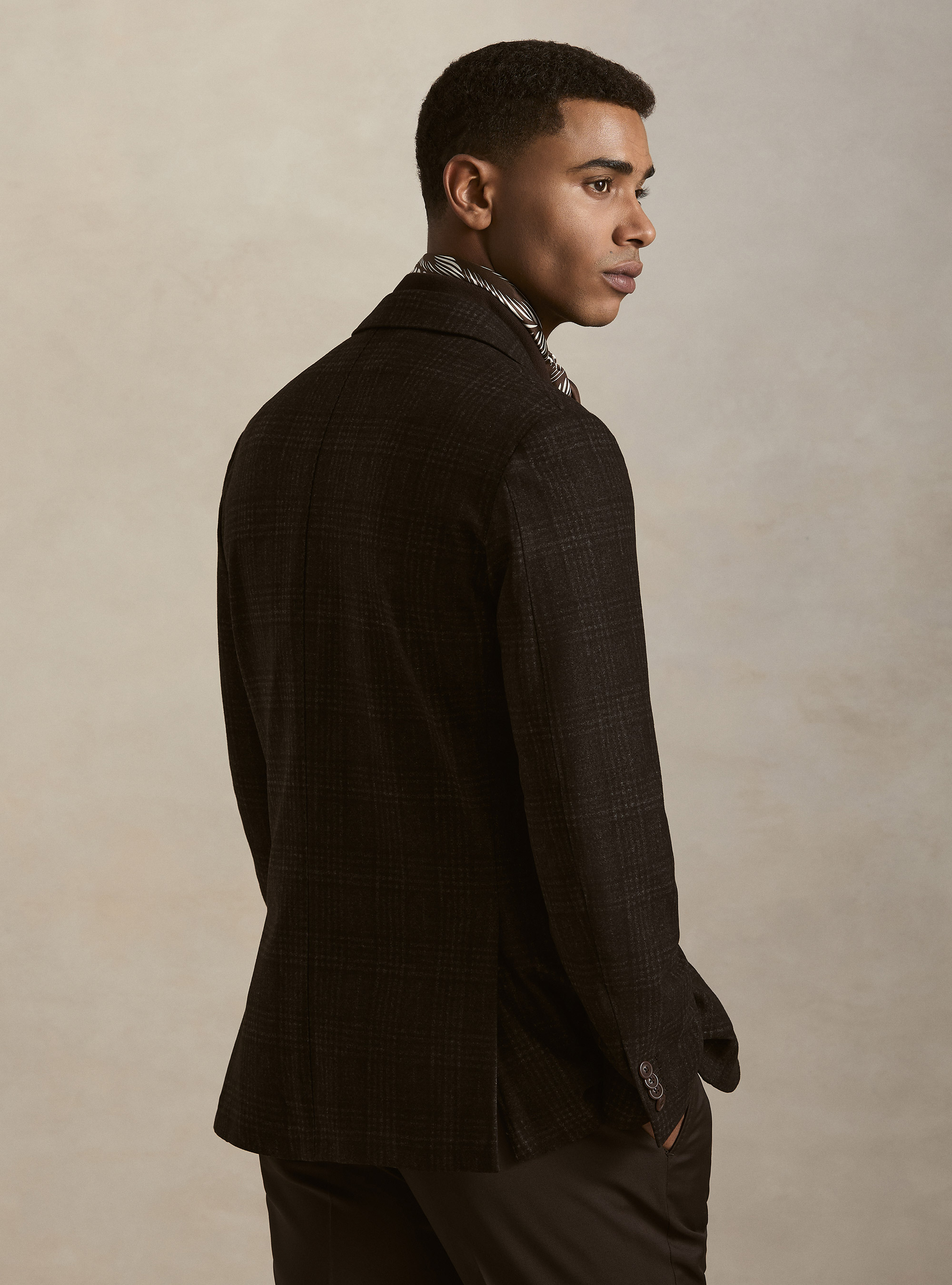 Single-Breasted Printed Jersey Blazer, BROWN