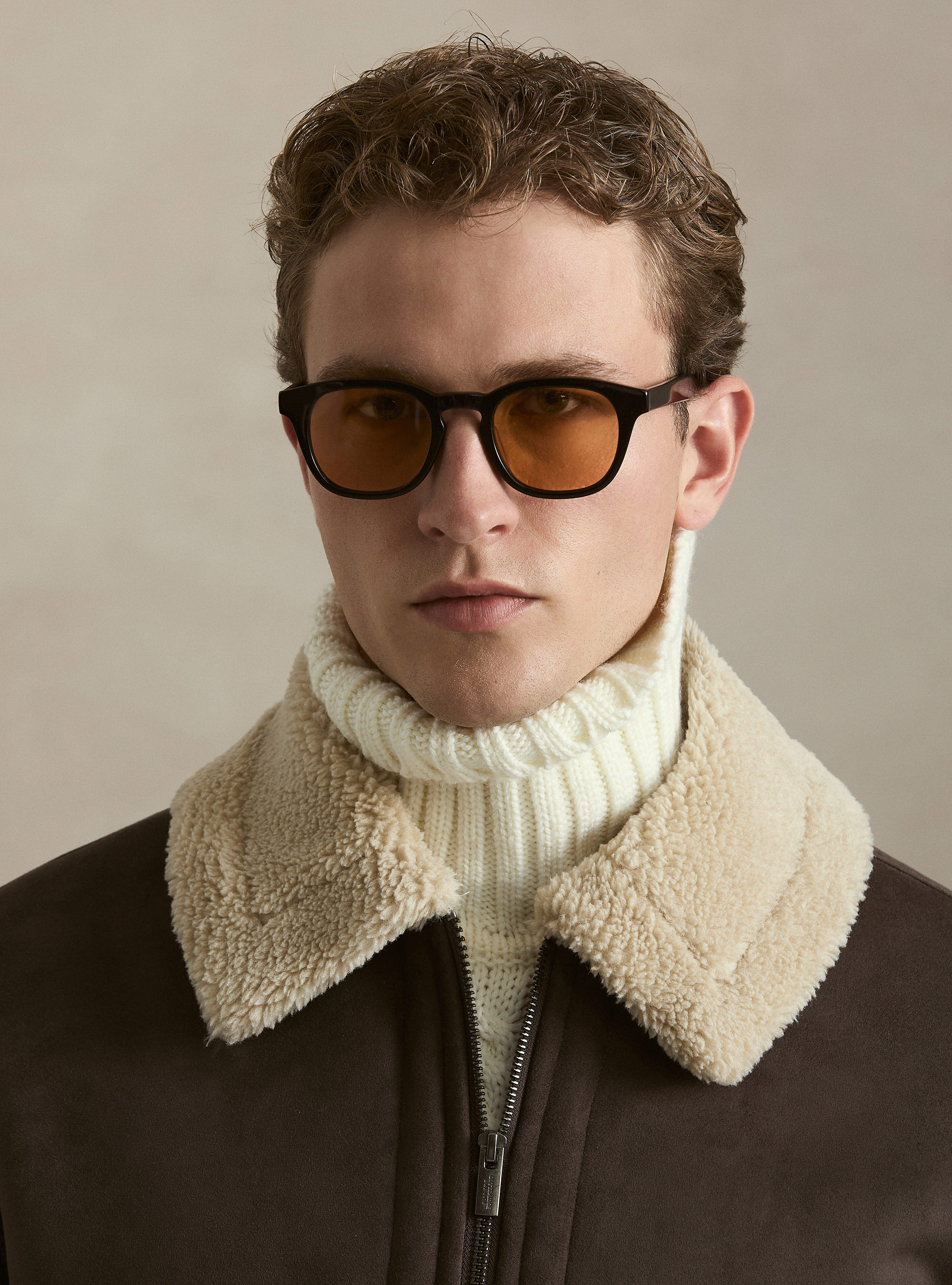 Montone effetto suede con maniche in maglia, MARRONE
