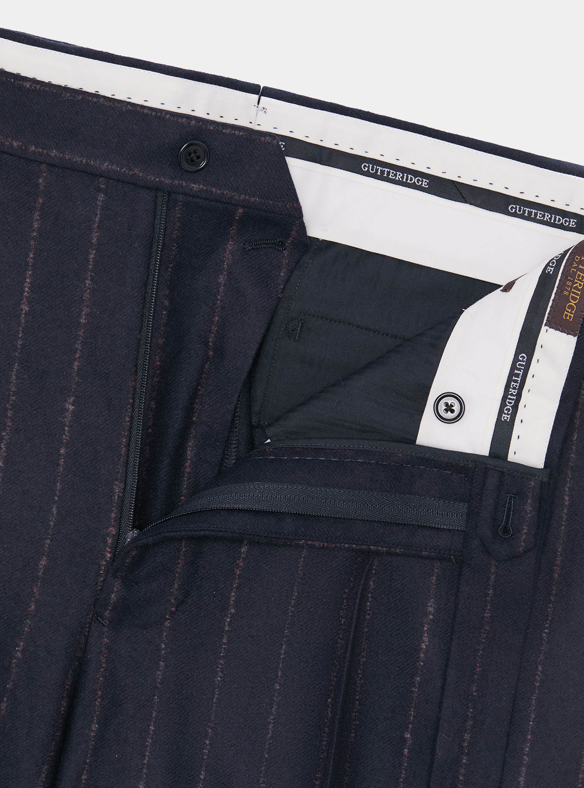 Cashmere wool pinstripe suit trousers, NAVY BLUE