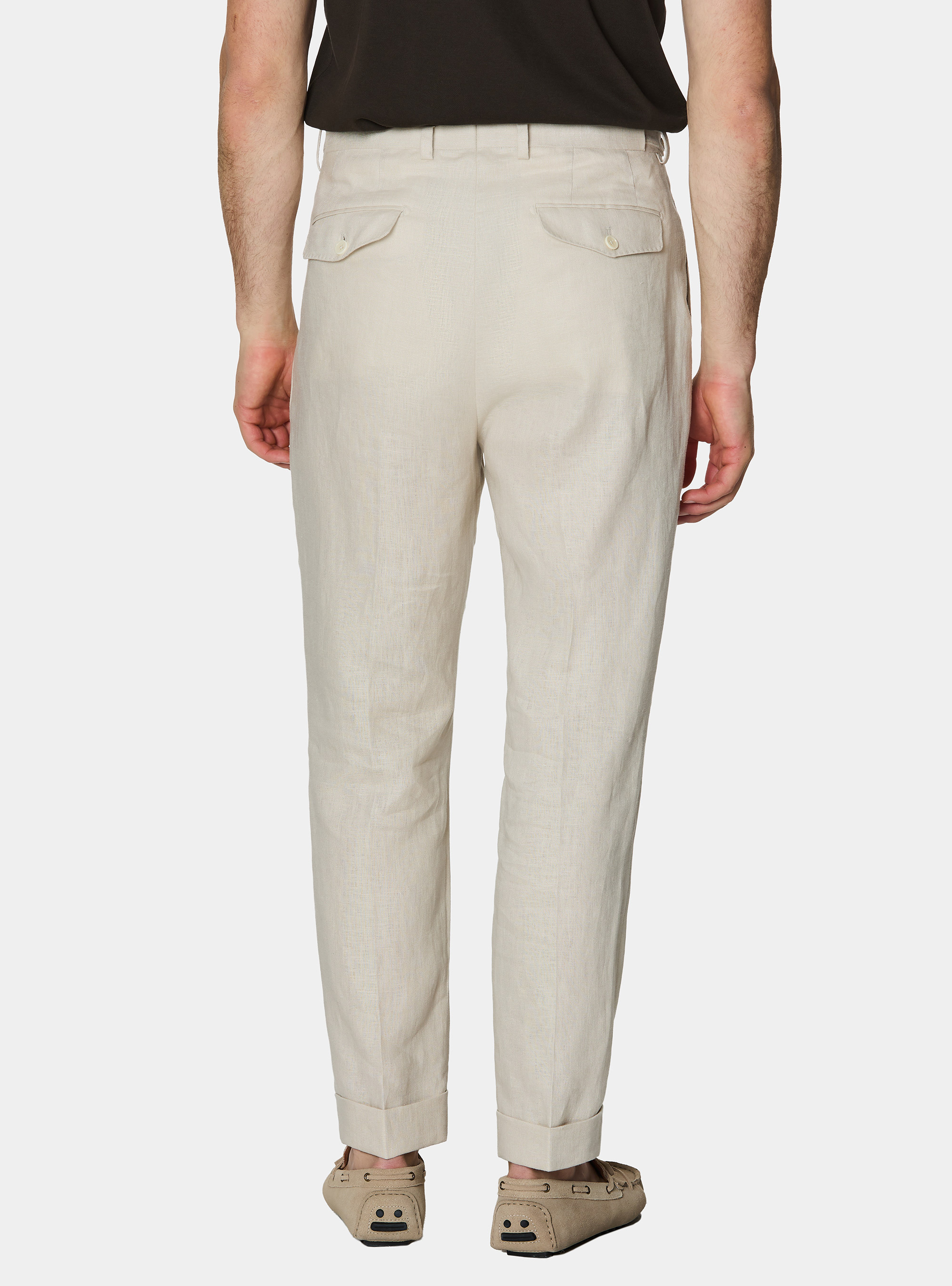 Pure linen double pleat trousers, ECRU