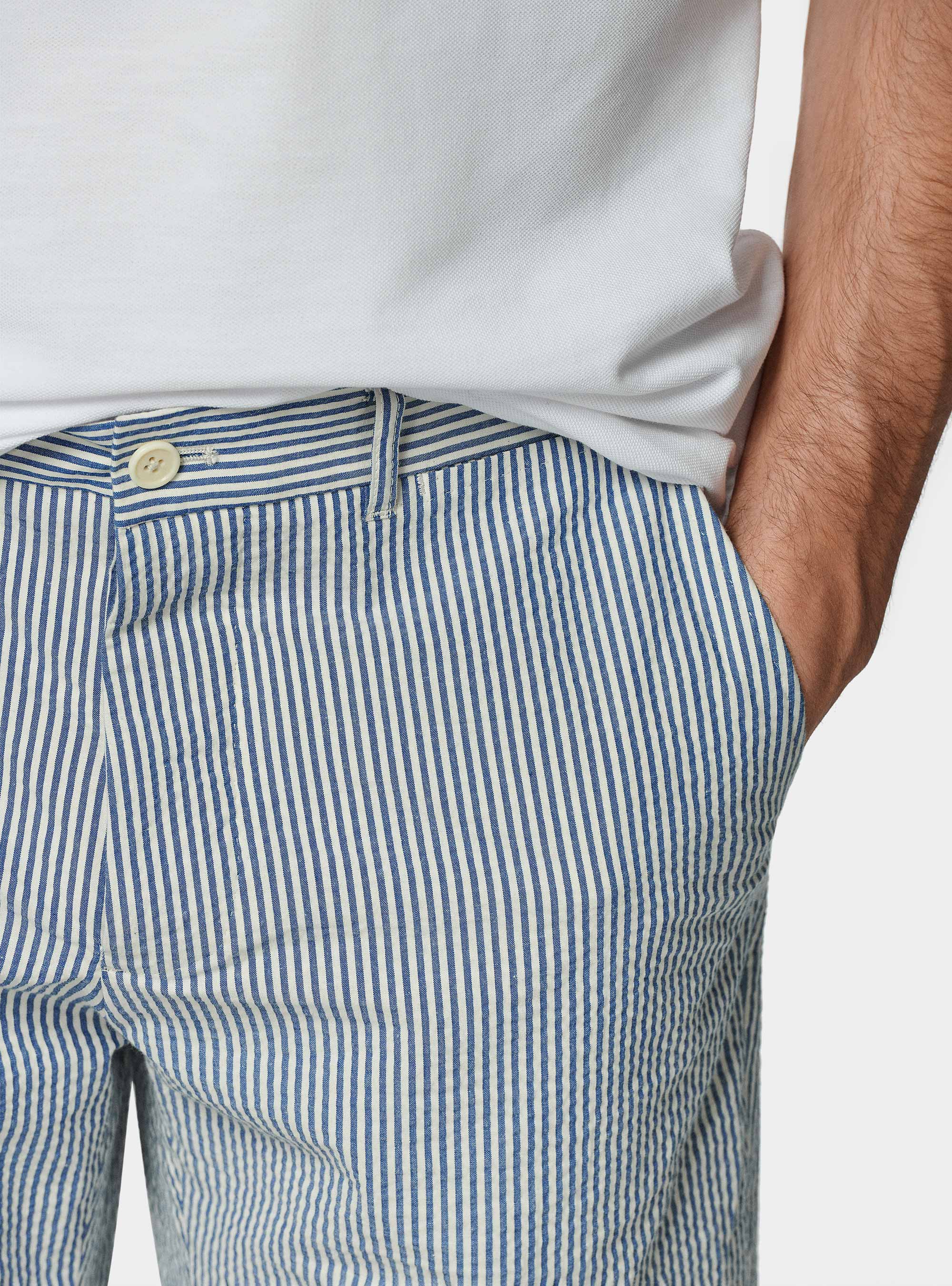 Bermudas de algod&oacute;n seersucker el&aacute;stico, AZUL MEDIO