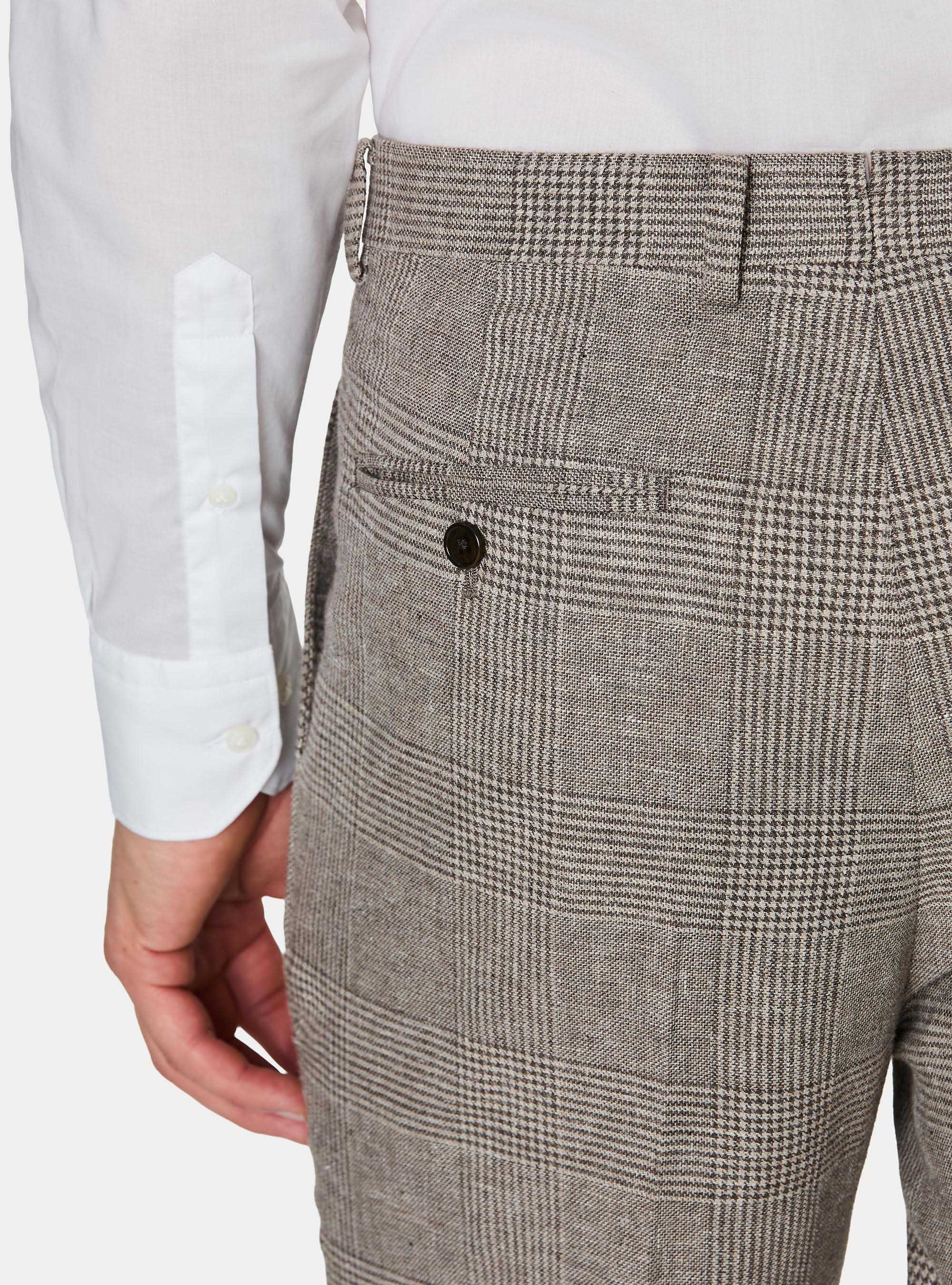 Patterned pants with pleats in linen and cotton, BROWN