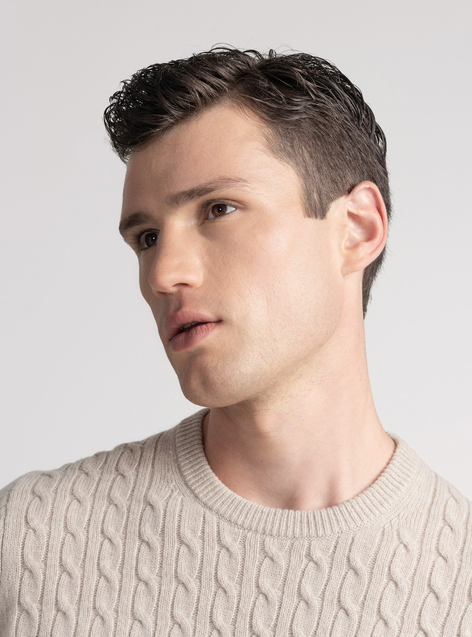 Crew-neck sweater with wool and cashmere braid, ECRU