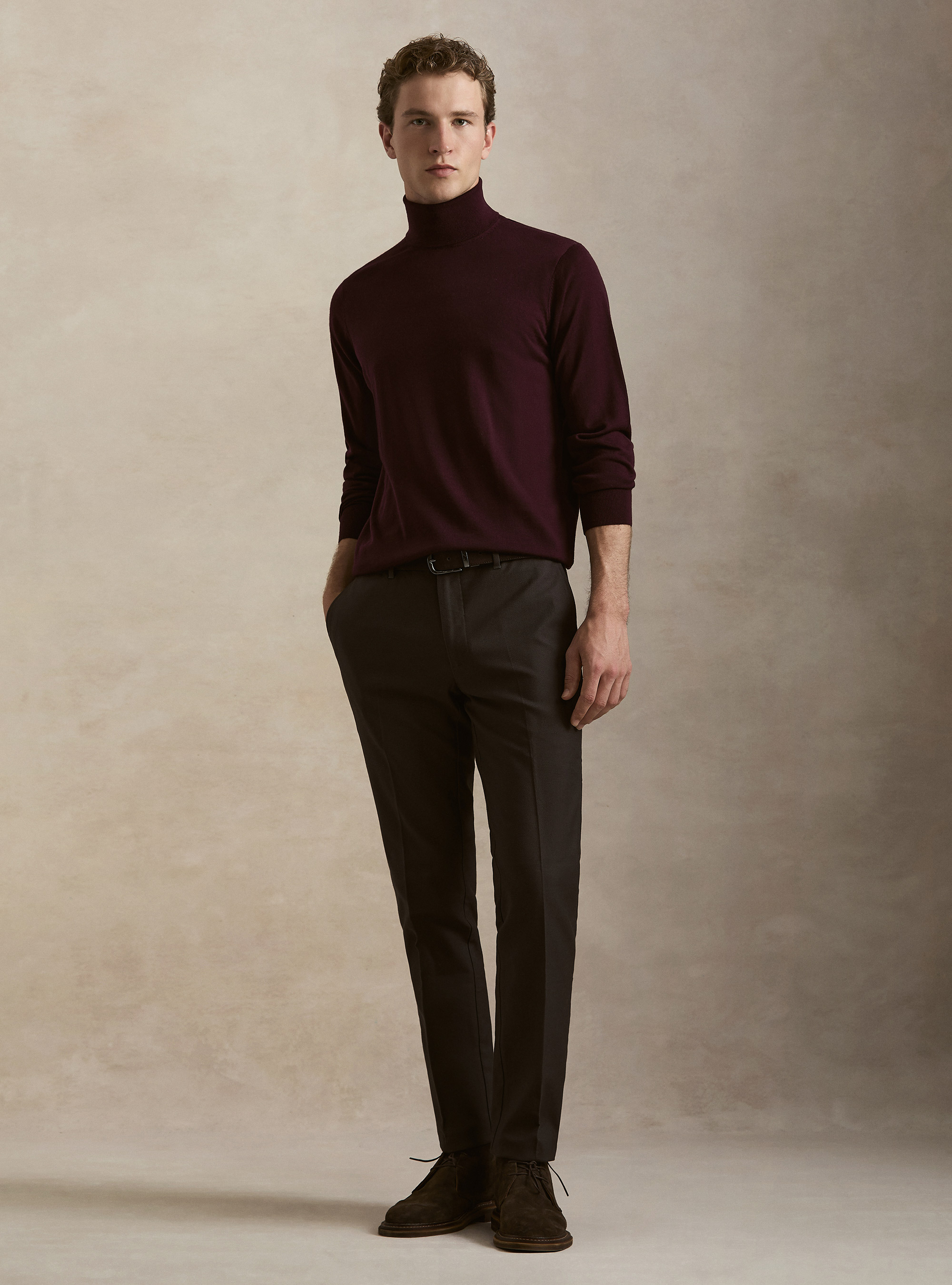 Rollkragenpullover aus reiner extrafeiner Merinowolle, BORDEAUX 0311C