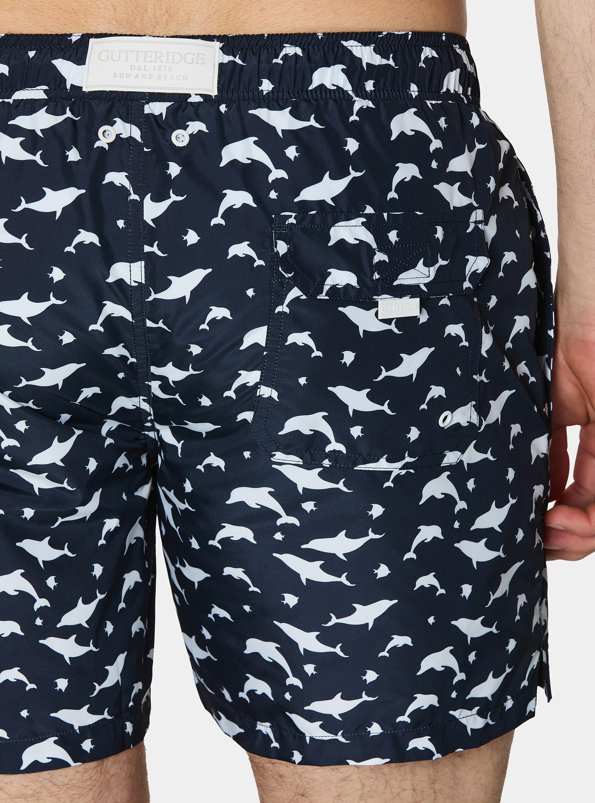 Fish print swimwear, NAVY BLUE