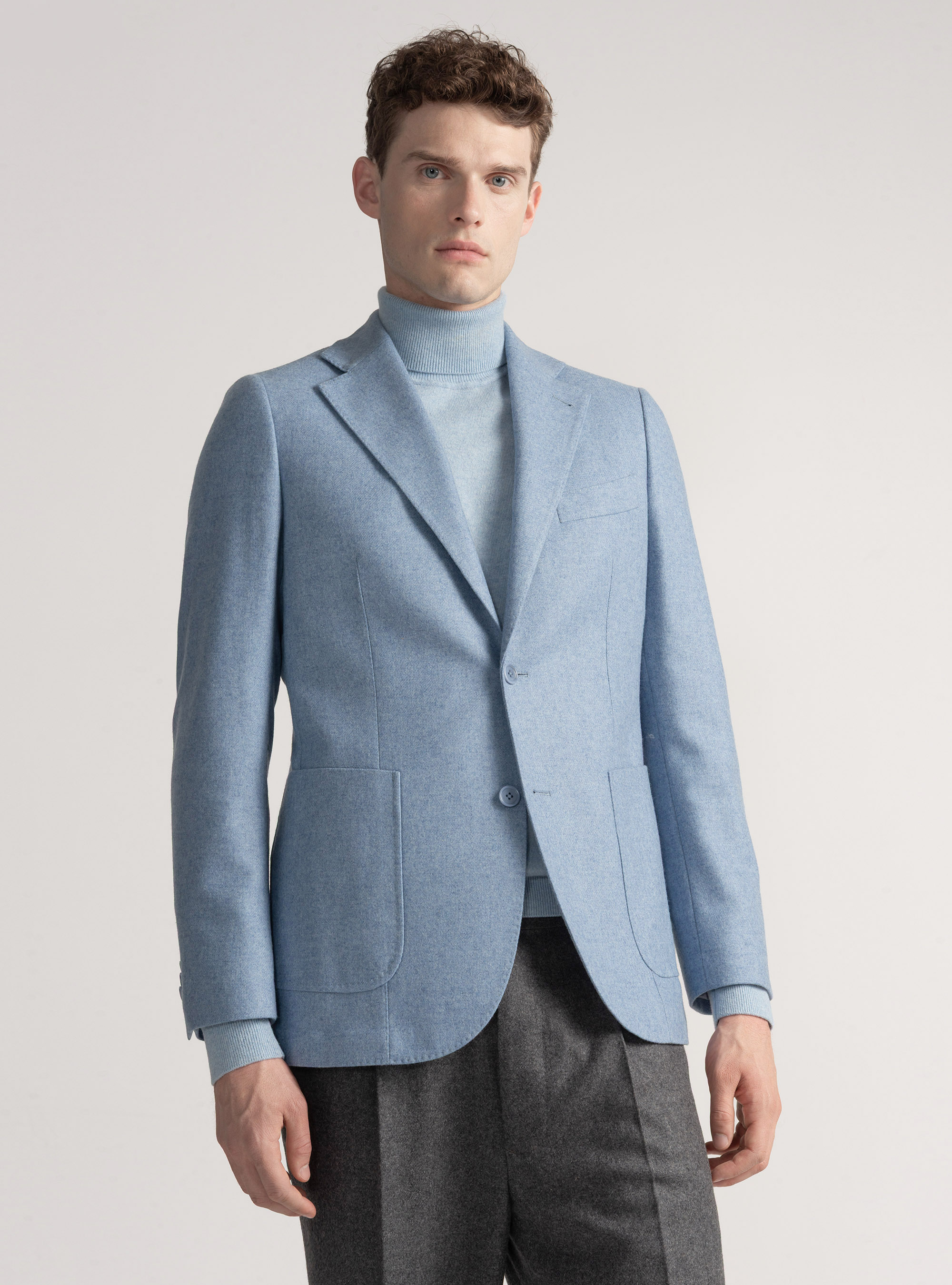 Wool-blend flannel blazer, LIGHT BLUE