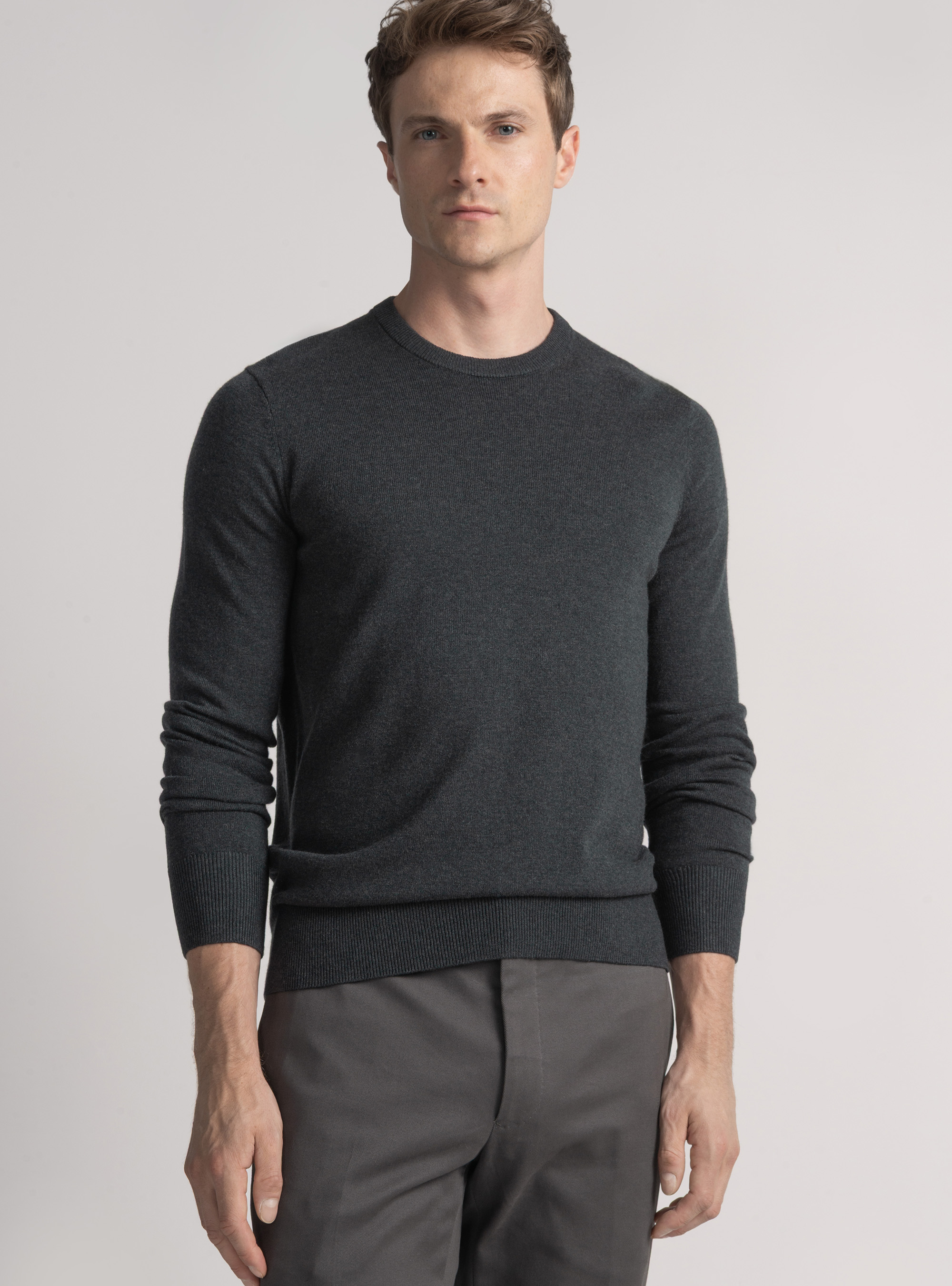 Maglia girocollo in misto lana, ASFALTO