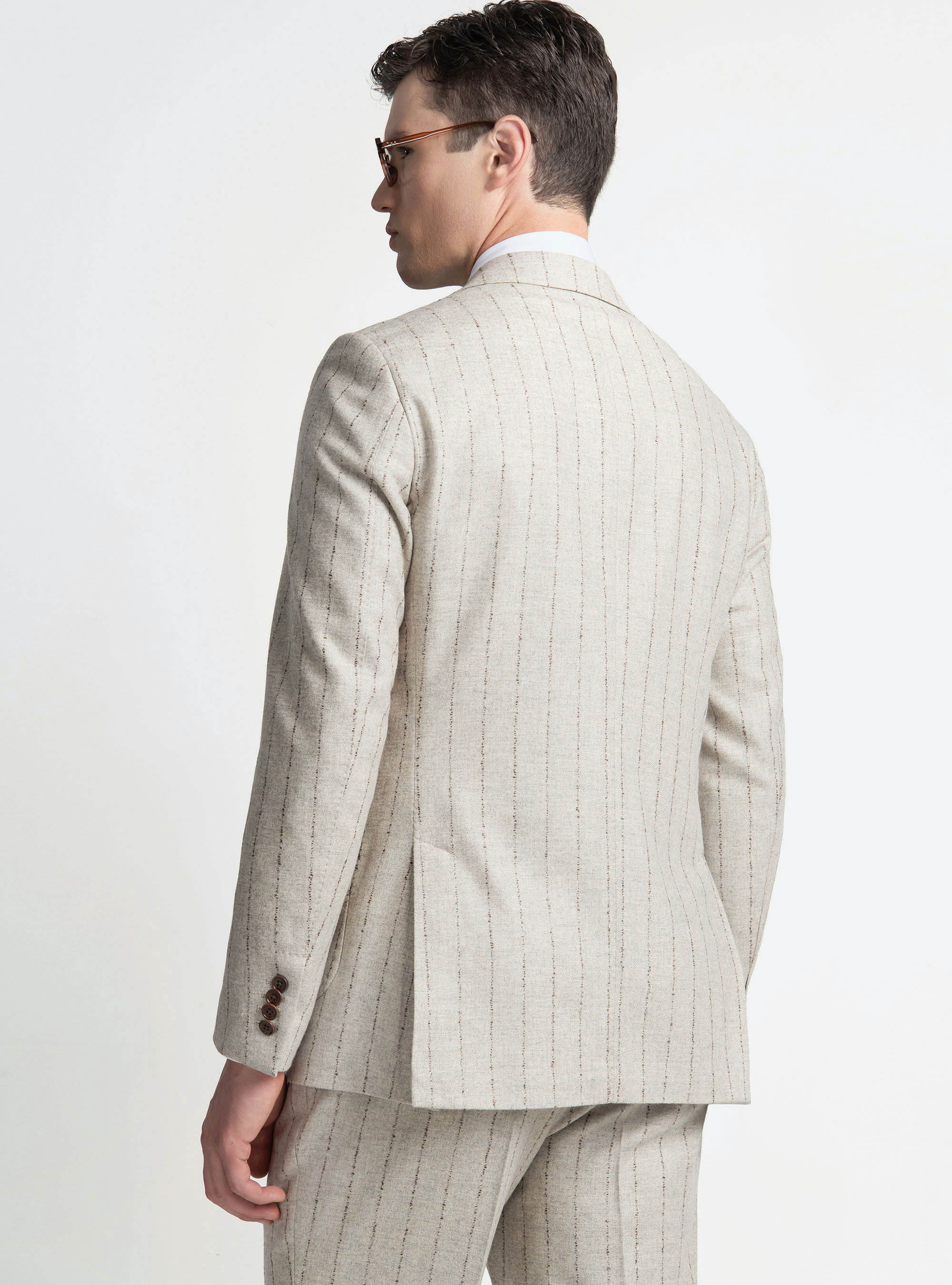 Giacca per abito gessato in lana cashmere, ECRU