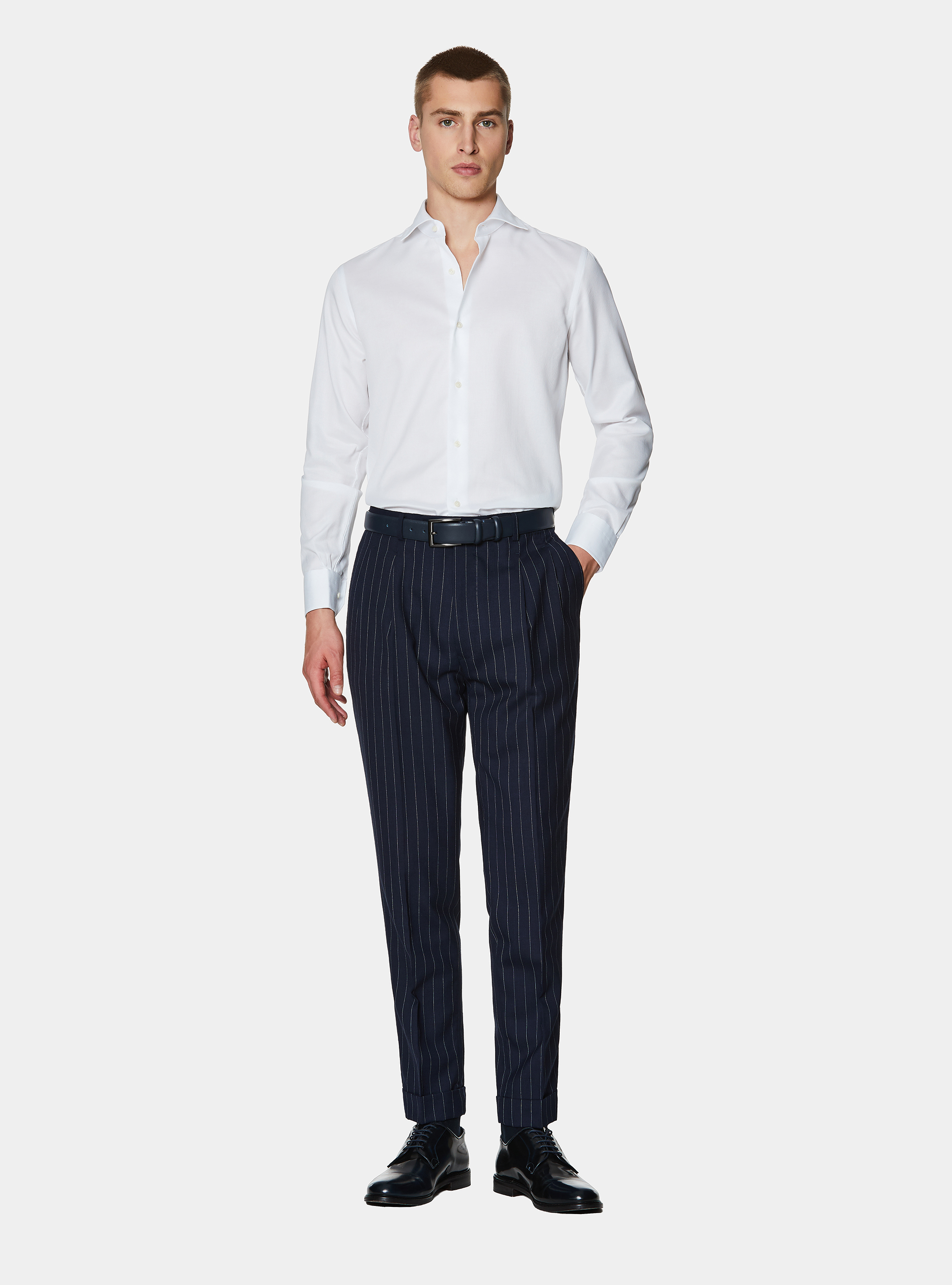 Camicia in cotone operato, BIANCO