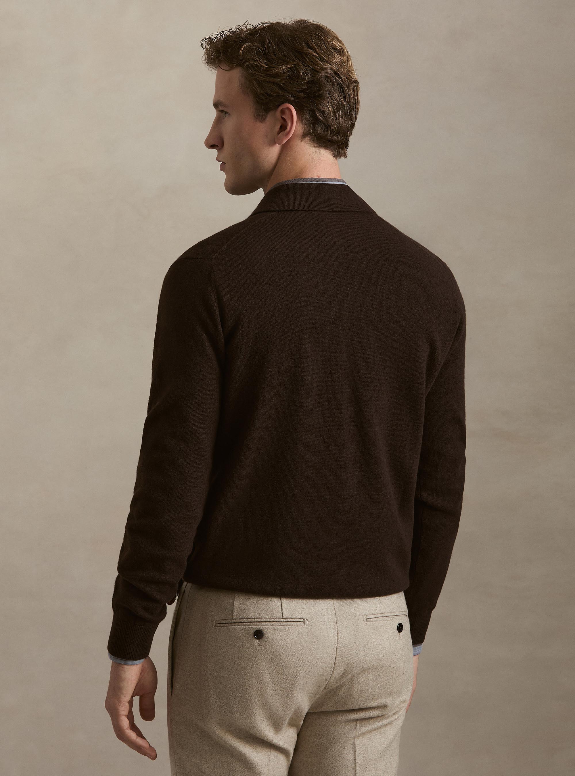 Wool and cashmere knitted polo, BROWN