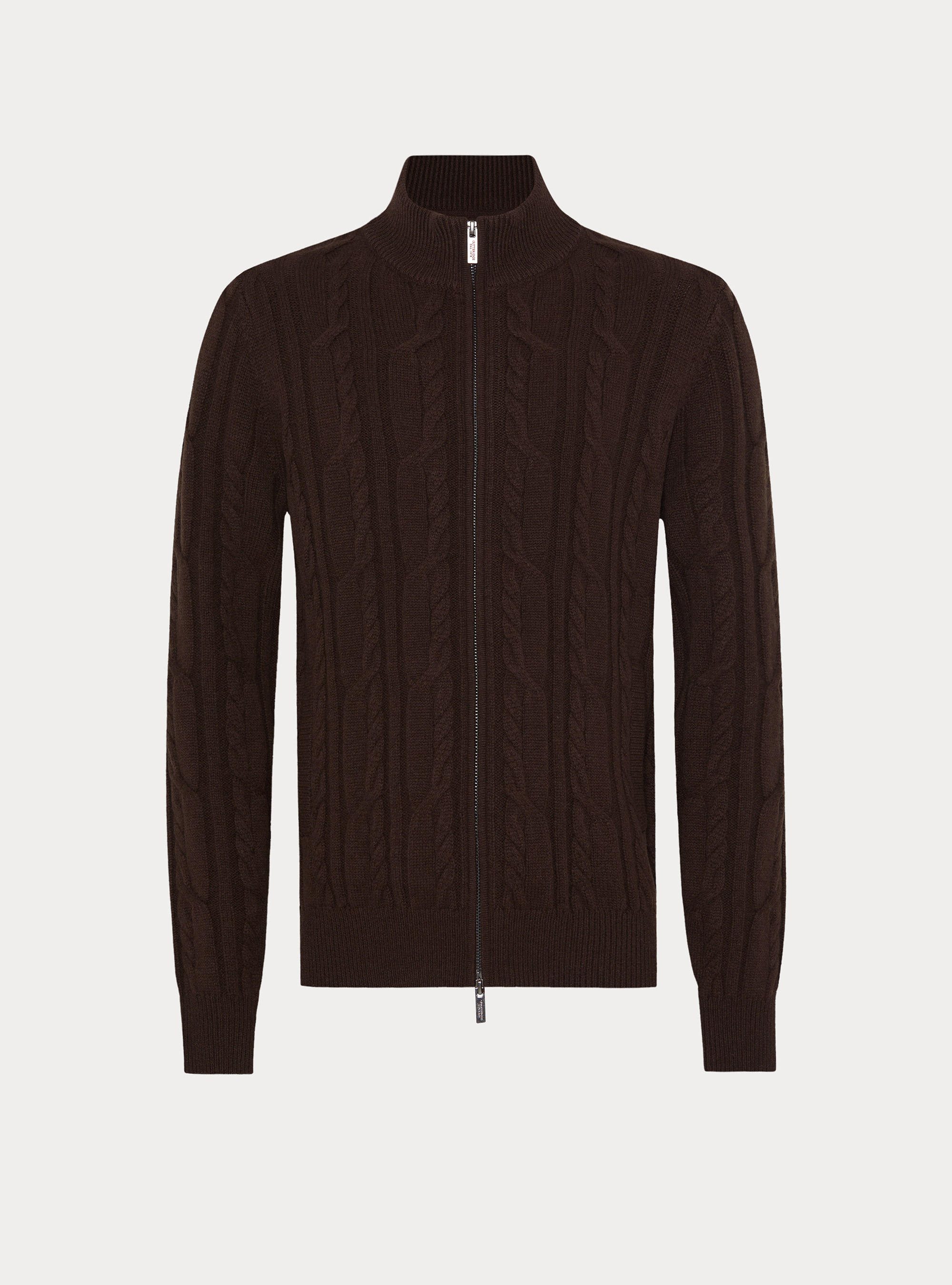 Cardigan a treccia in lana e cashmere, MARRONE