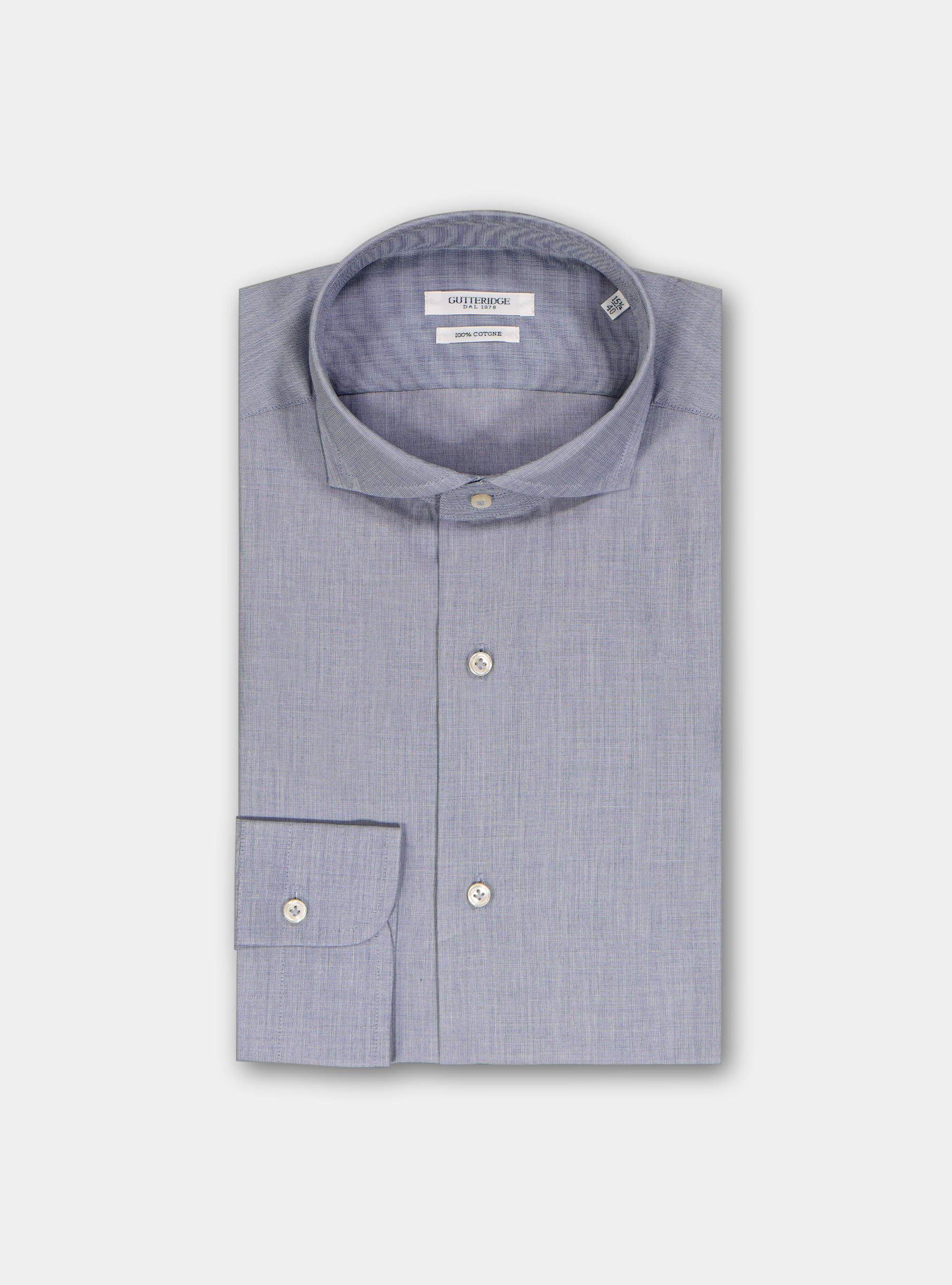 Camicia fil a fil collo francese, BLU