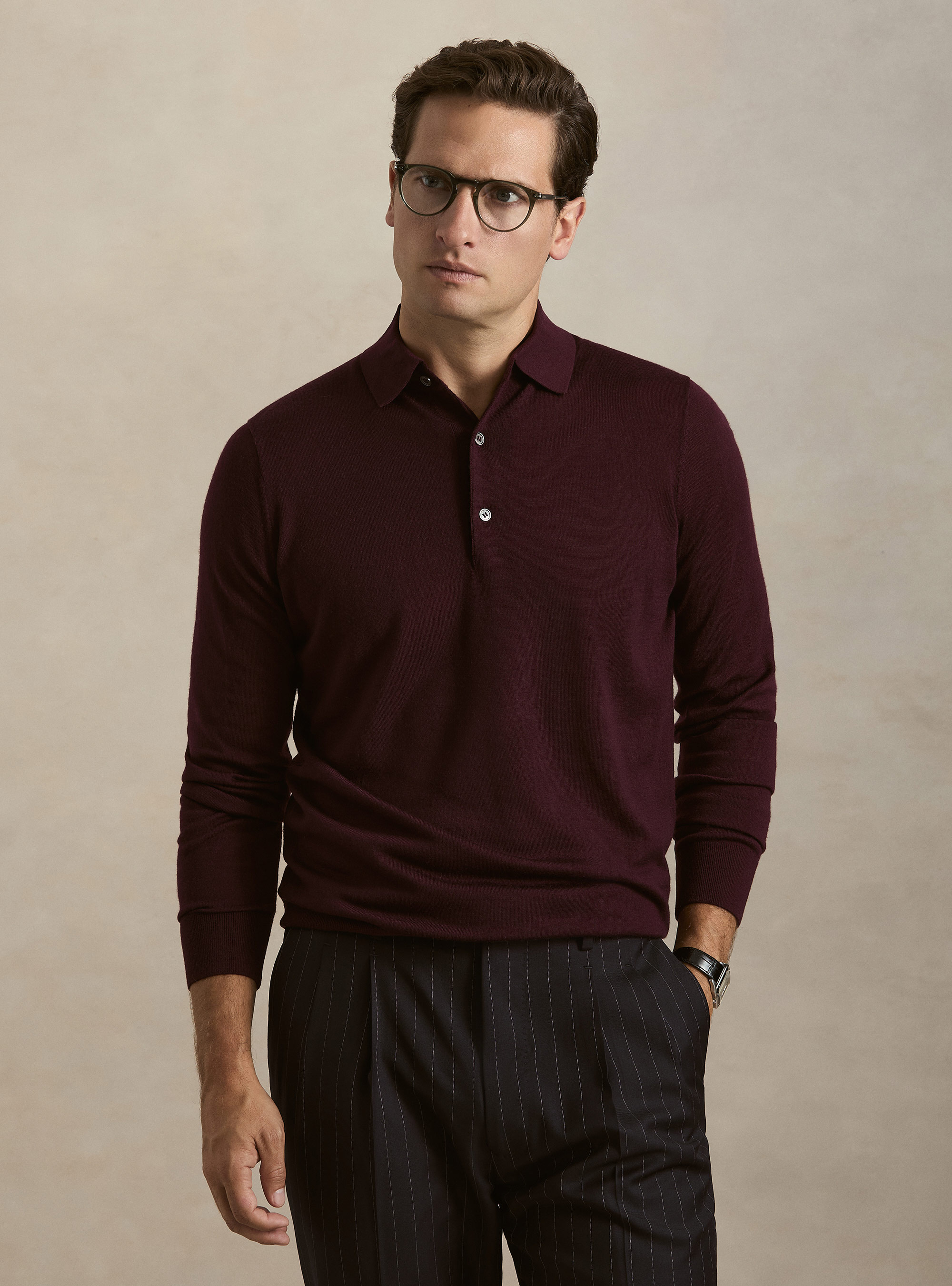 Polo de punto de lana merina extrafina, BURDEOS