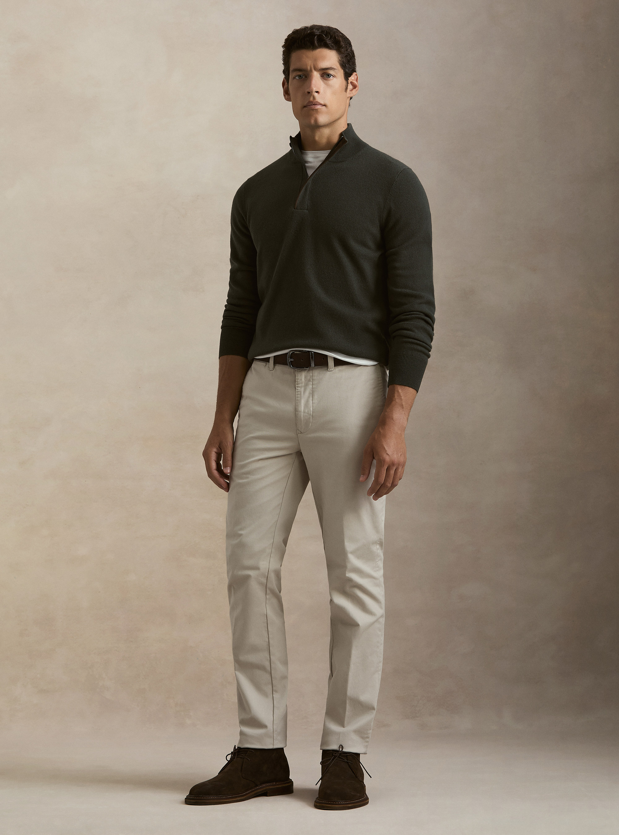 Pull demi-zip en lambswool et cachemire, MILITARE 0609C