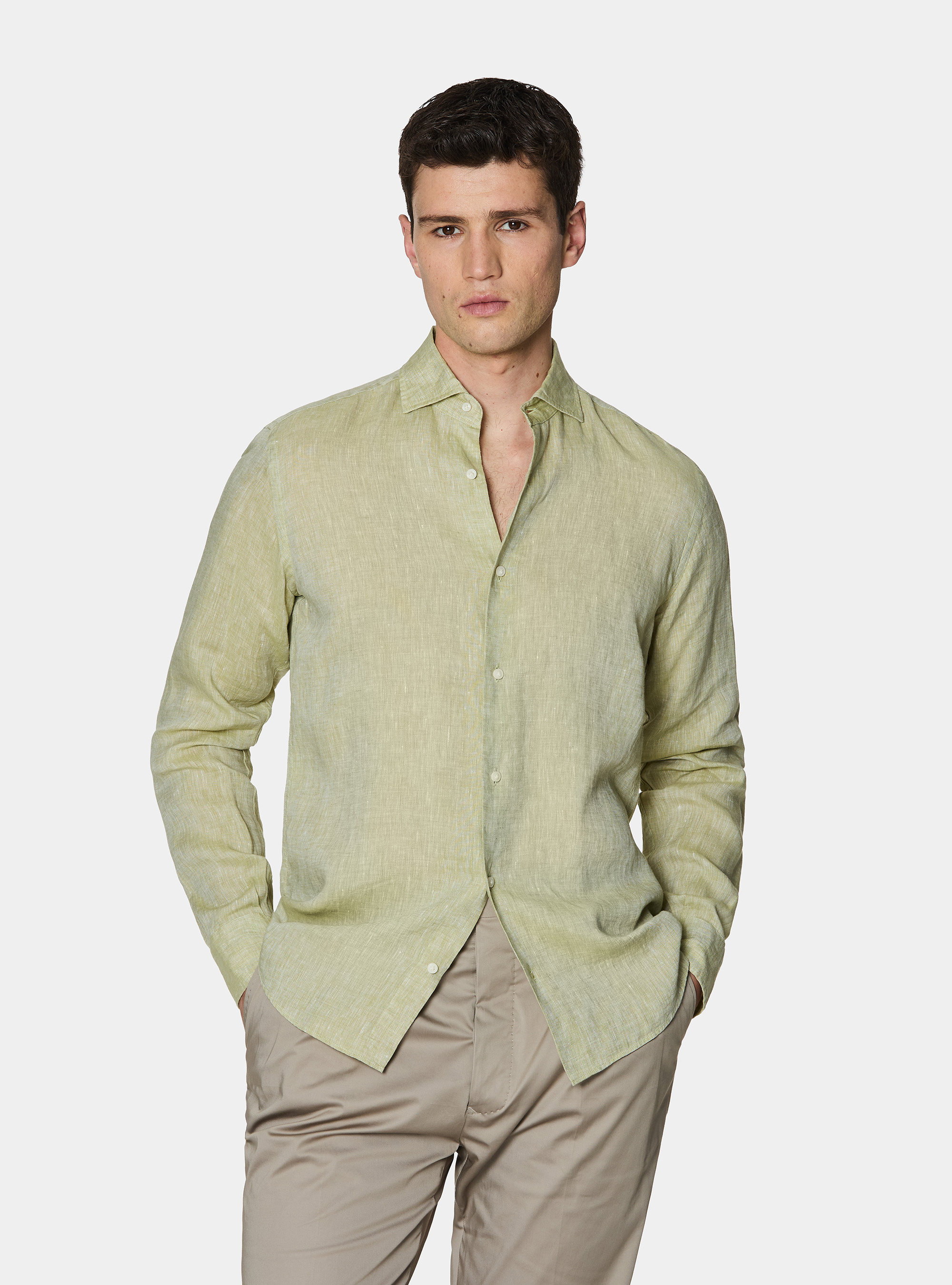 Camisa de lino puro, VERDE PISTACCHIO 0616C