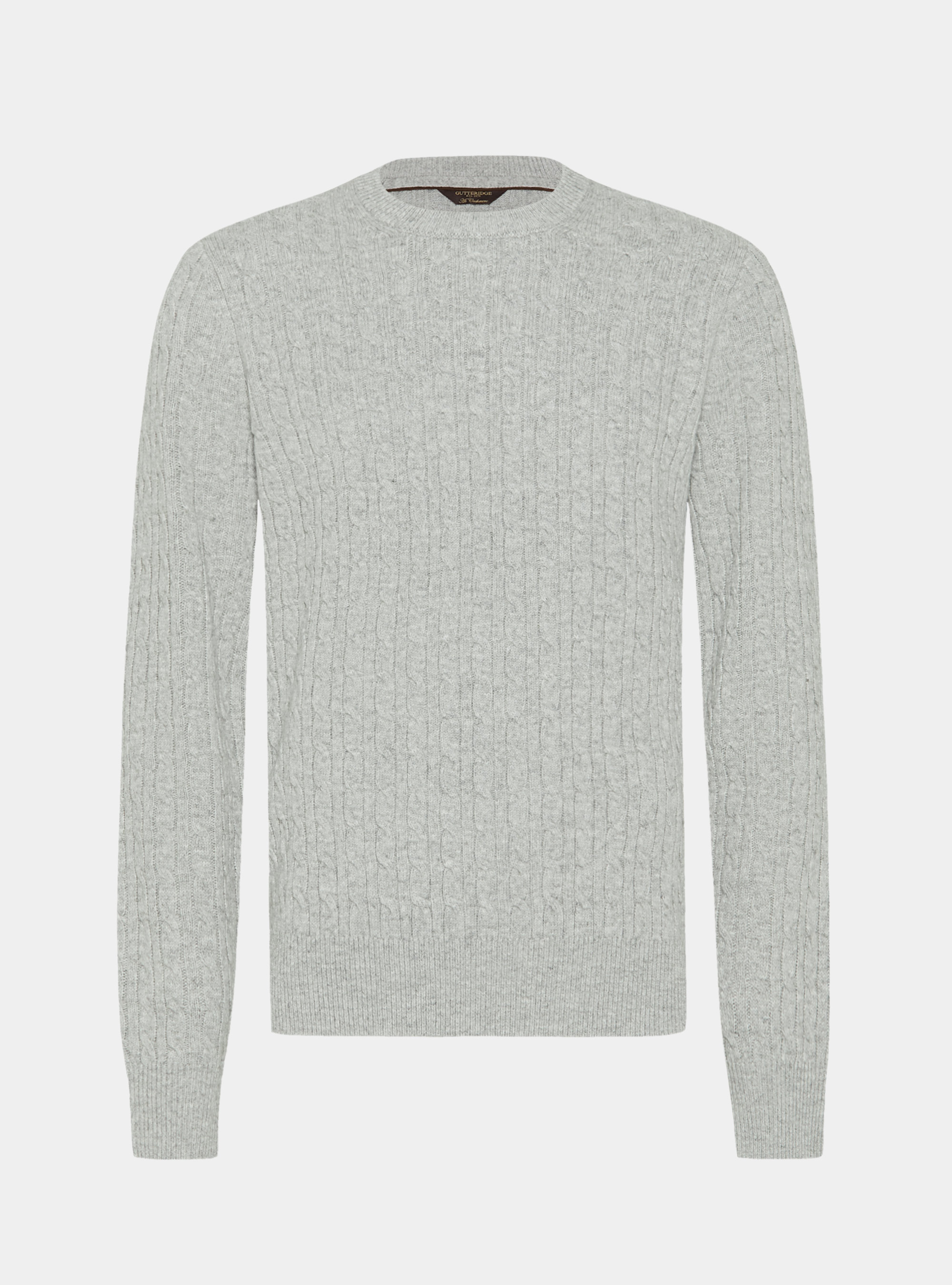 Maglia girocollo con treccia in lana e cashmere, GRIGIO CHIARO MELANGE