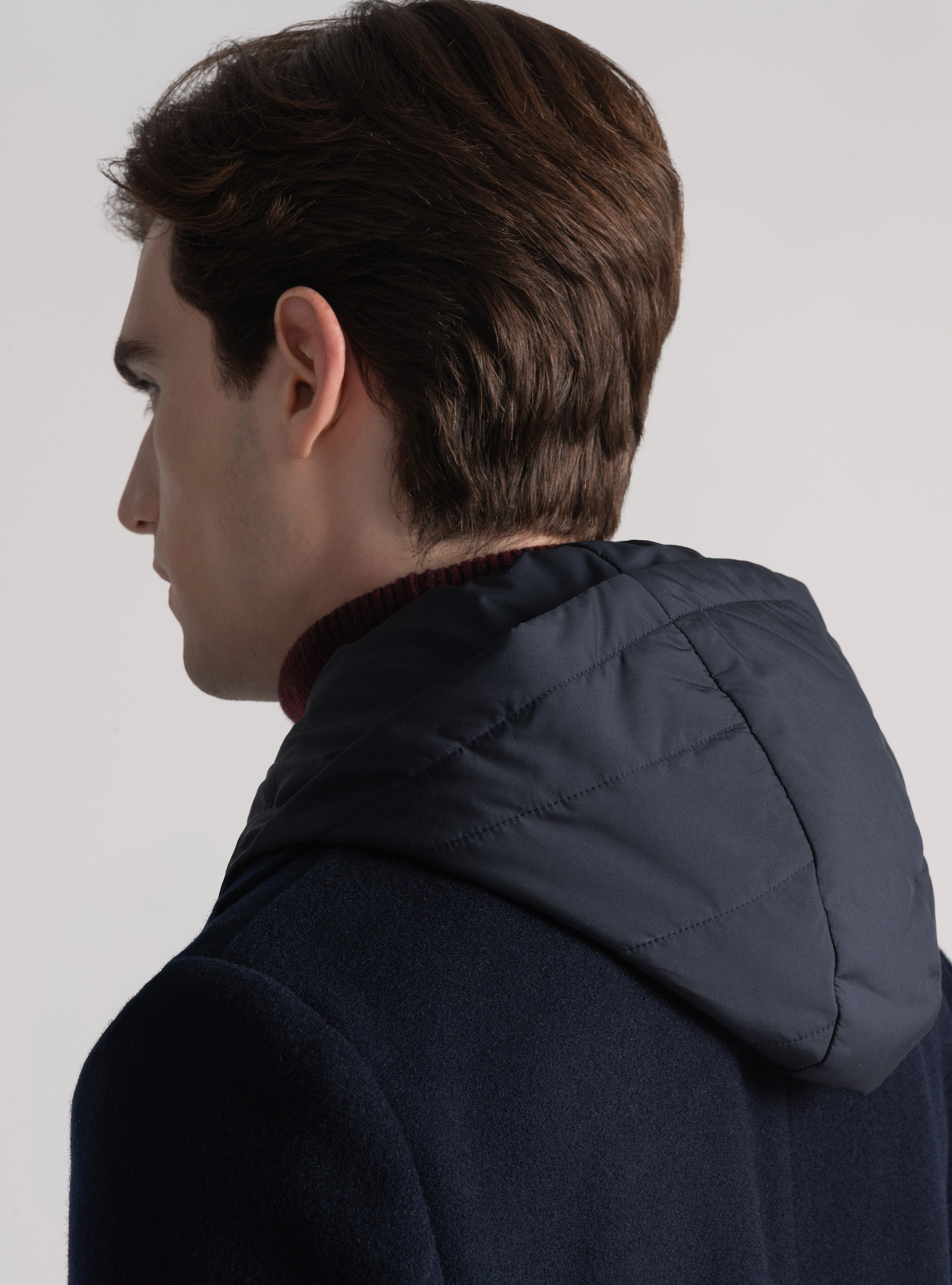 Peacoat in misto lana con e cappuccio, BLU NAVY