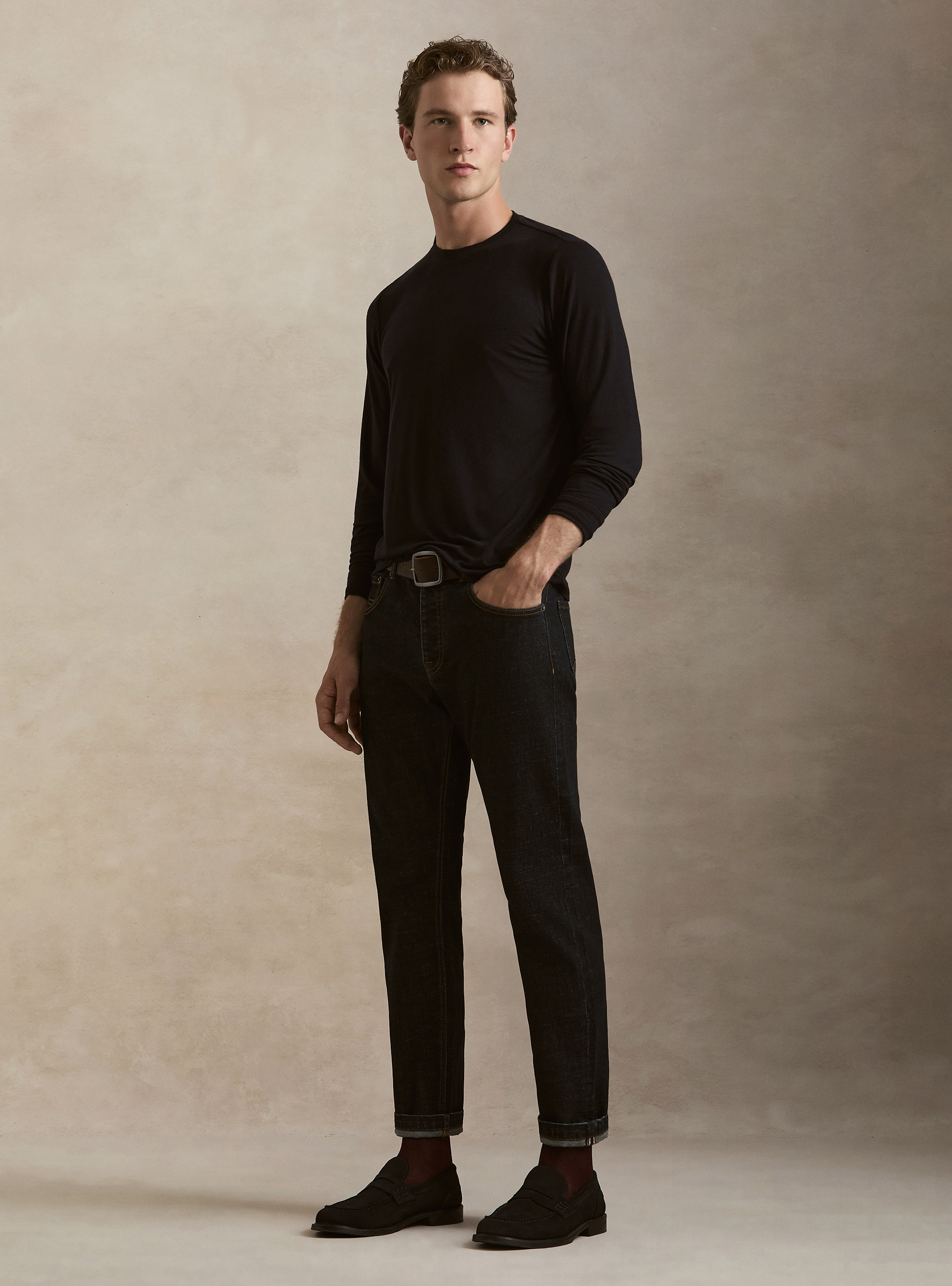 Long-sleeve cashmere blend T-shirt, NAVY BLUE