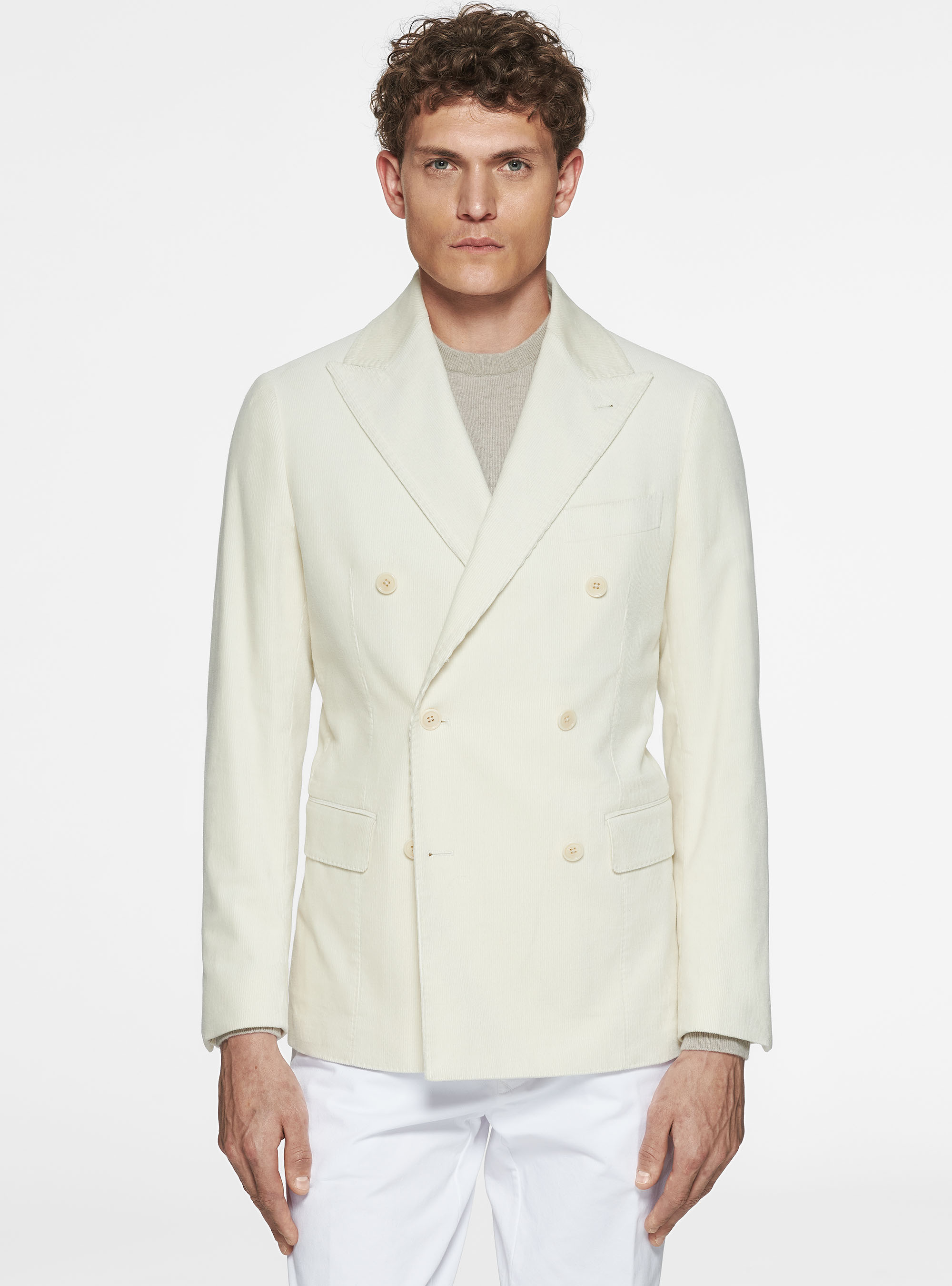 Duca Visconti di Modrone double-breasted corduroy blazer, OFF-WHITE
