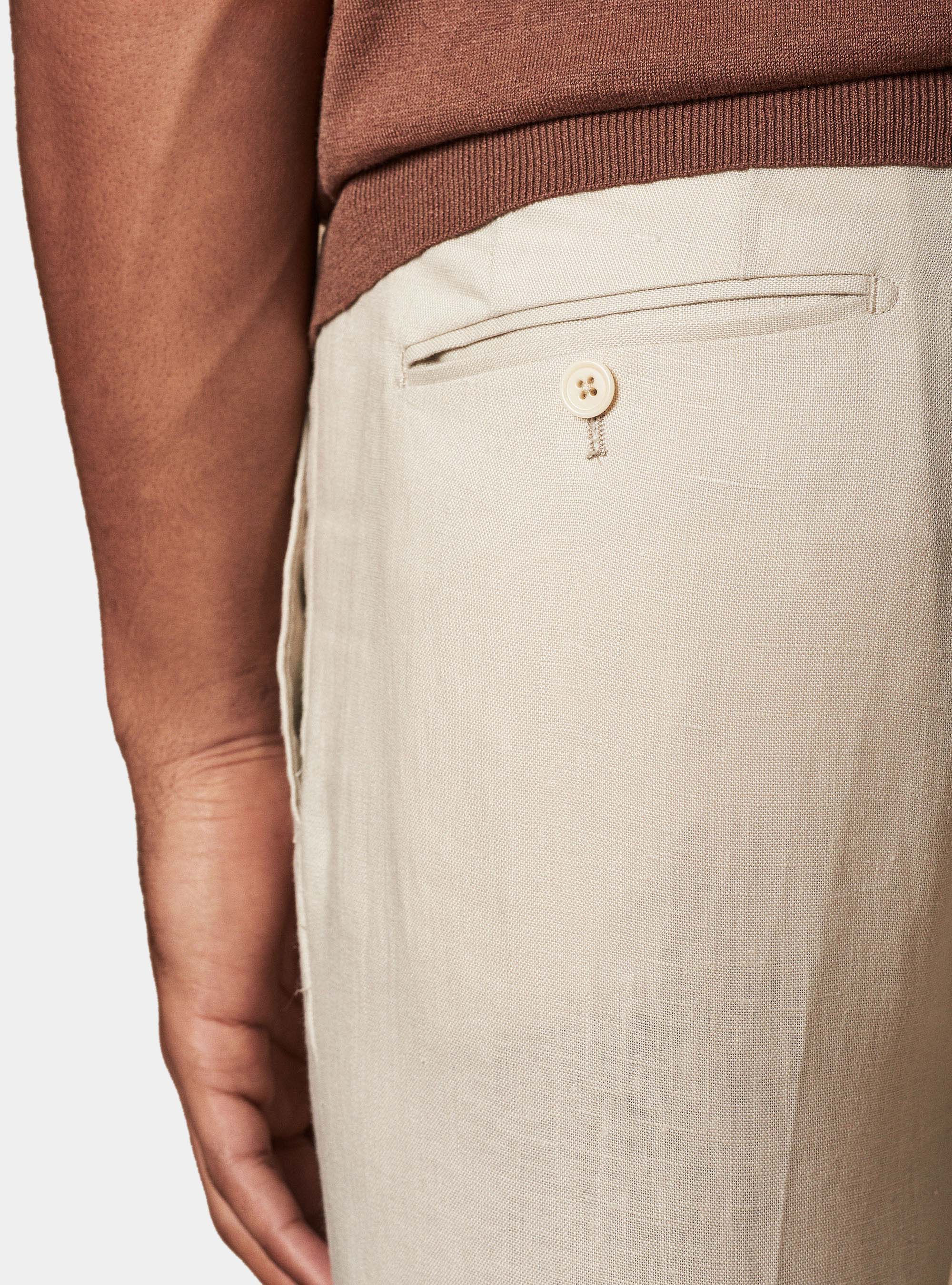 Pantalone con pince per abito in lino ritorto, ECRU
